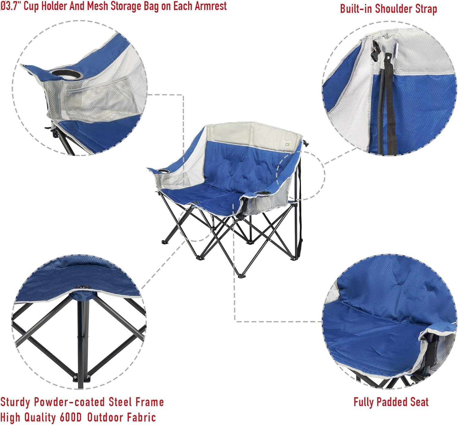 image:imageSUNNYFEEL Heated Double Camping Chair Oversized Folding Loveseat Chair Heavy Duty PortableFoldable Lawn Chair for BeachOutdoorTravelPicnic Fold Up Camp Chairs for Adults 2 PeopleBlue2