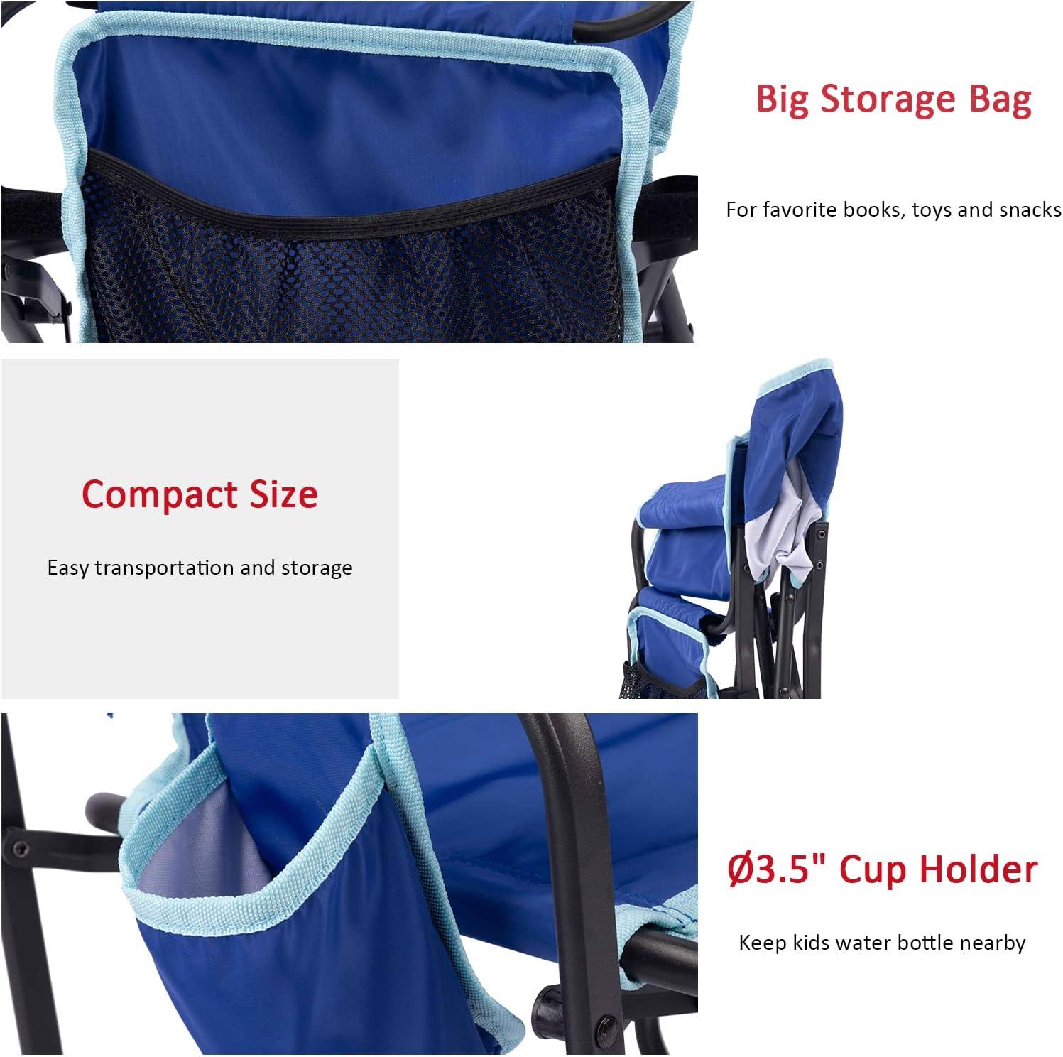 image:imageSUNNYFEEL Kids Folding Double Camping Chair Portable Kids Camping Chairs 2 Seat Chair Blue Padded Foldable Lawn Chairs with Cup Holder for BeachOutdoorTravelPicnic Foldable Camp Chairs 2 PersonBluesingle