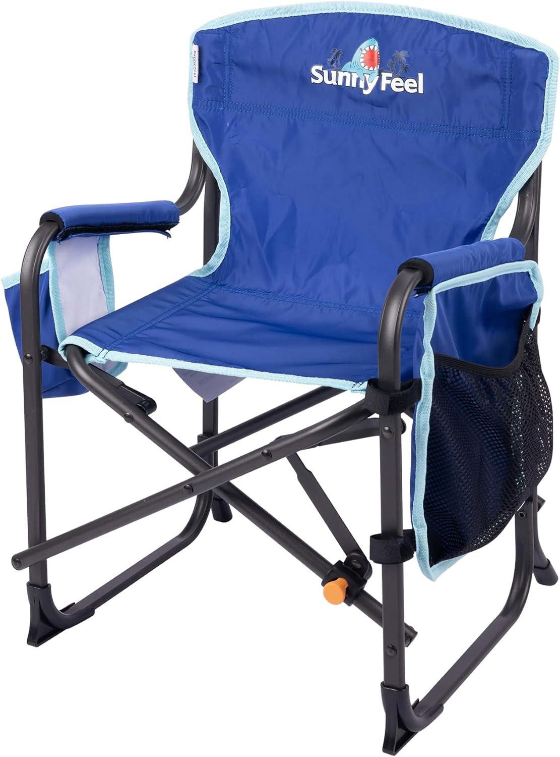 image:imageSUNNYFEEL Kids Folding Double Camping Chair Portable Kids Camping Chairs 2 Seat Chair Blue Padded Foldable Lawn Chairs with Cup Holder for BeachOutdoorTravelPicnic Foldable Camp Chairs 2 PersonBluesingle