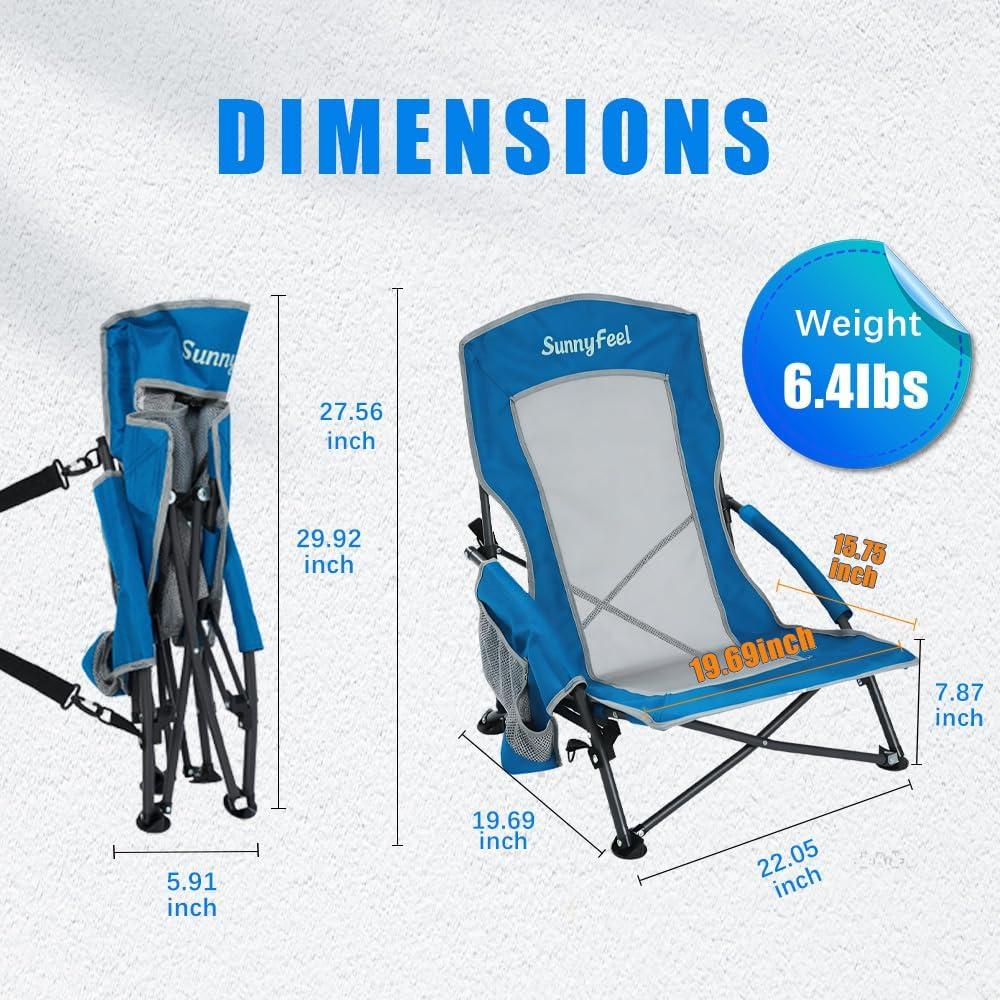 image:imageSUNNYFEEL Low Folding Beach Chair for Adults Portable Lightweight Sling Beach Camping Chairs with Cup Holder ArmrestFoldable Camp Lawn Chair for Outdoor Sand Concert Travel Sport Events300LBSBlue2set