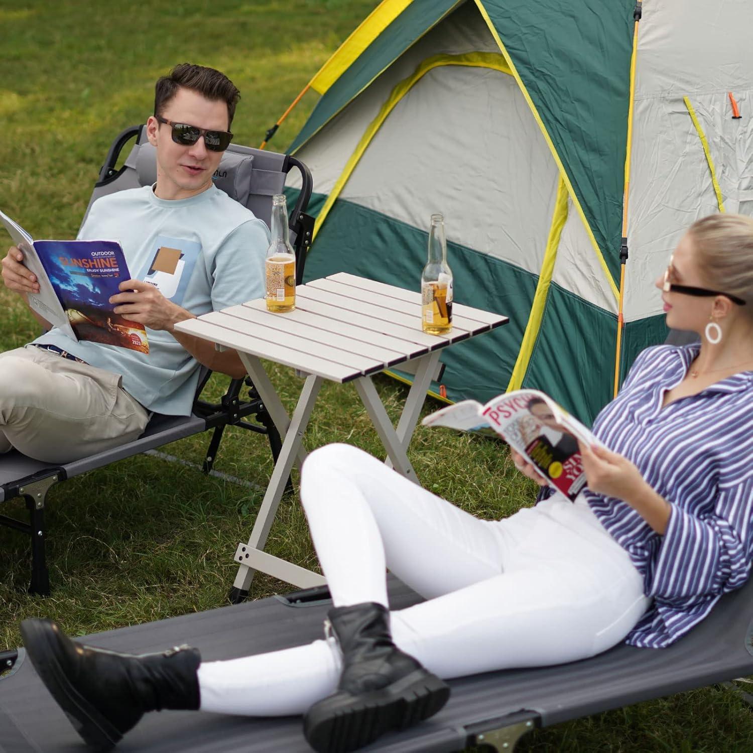 image:imageSUNNYFEEL Outdoor Folding Table Lightweight Mesh Compact Camping Table Roll Up Top 2 People Portable Camp Tables with Carry Bag for PicnicCookingBeachTravelBBQGrey1set