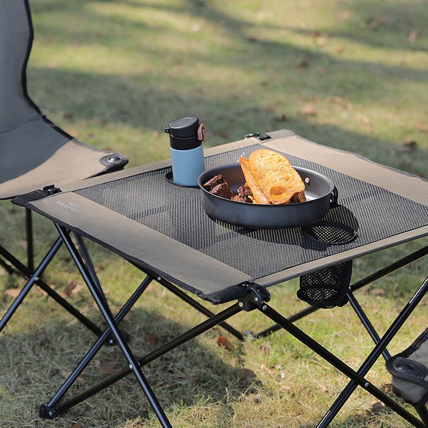 image:imageSUNNYFEEL Outdoor Folding Table Lightweight Mesh Compact Camping Table Roll Up Top 2 People Portable Camp Tables with Carry Bag for PicnicCookingBeachTravelBBQMeshblack1set