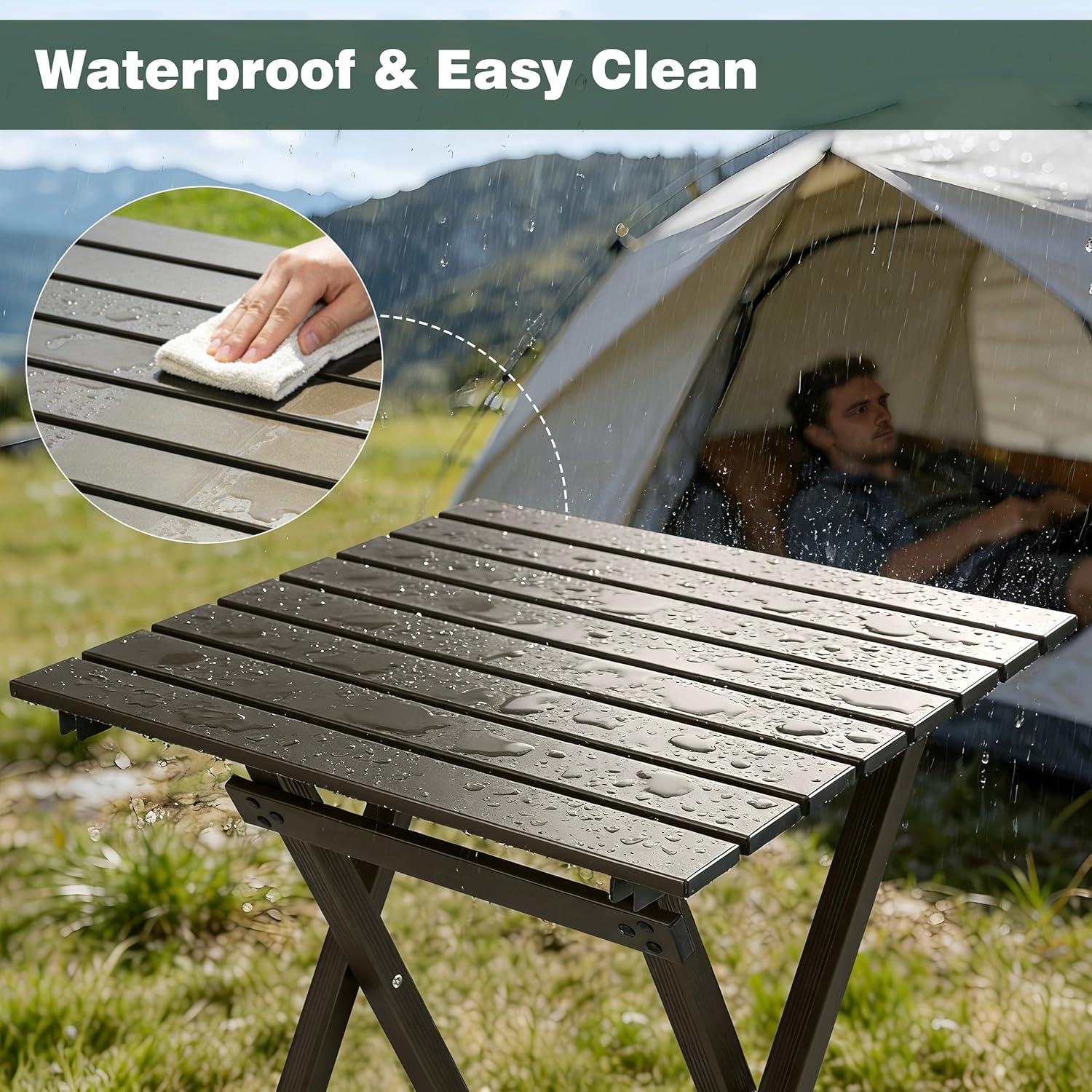 image:imageSUNNYFEEL Outdoor Folding Table Lightweight Mesh Compact Camping Table Roll Up Top 2 People Portable Camp Tables with Carry Bag for PicnicCookingBeachTravelBBQCoffee2set