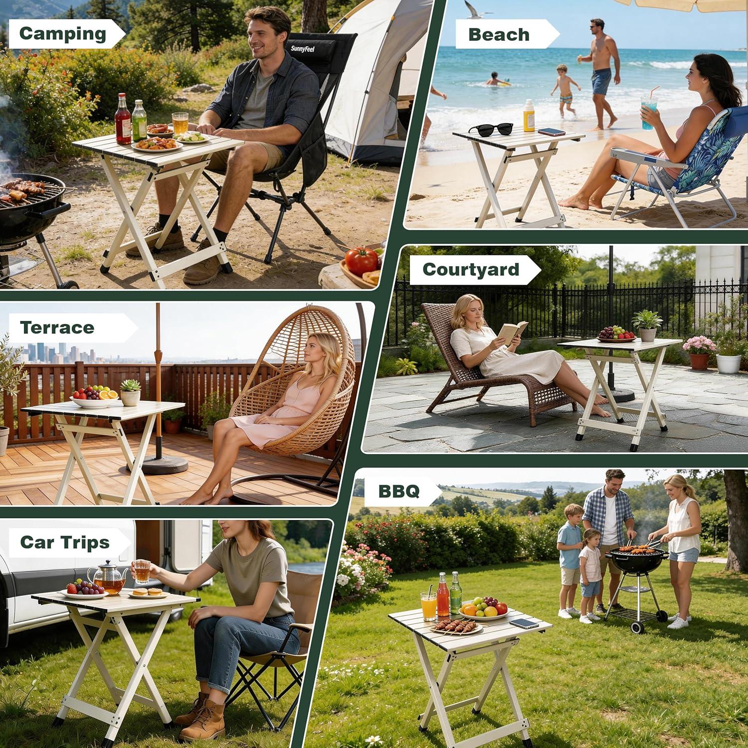image:imageSUNNYFEEL Outdoor Folding Table Lightweight Mesh Compact Camping Table Roll Up Top 2 People Portable Camp Tables with Carry Bag for PicnicCookingBeachTravelBBQGrey1set