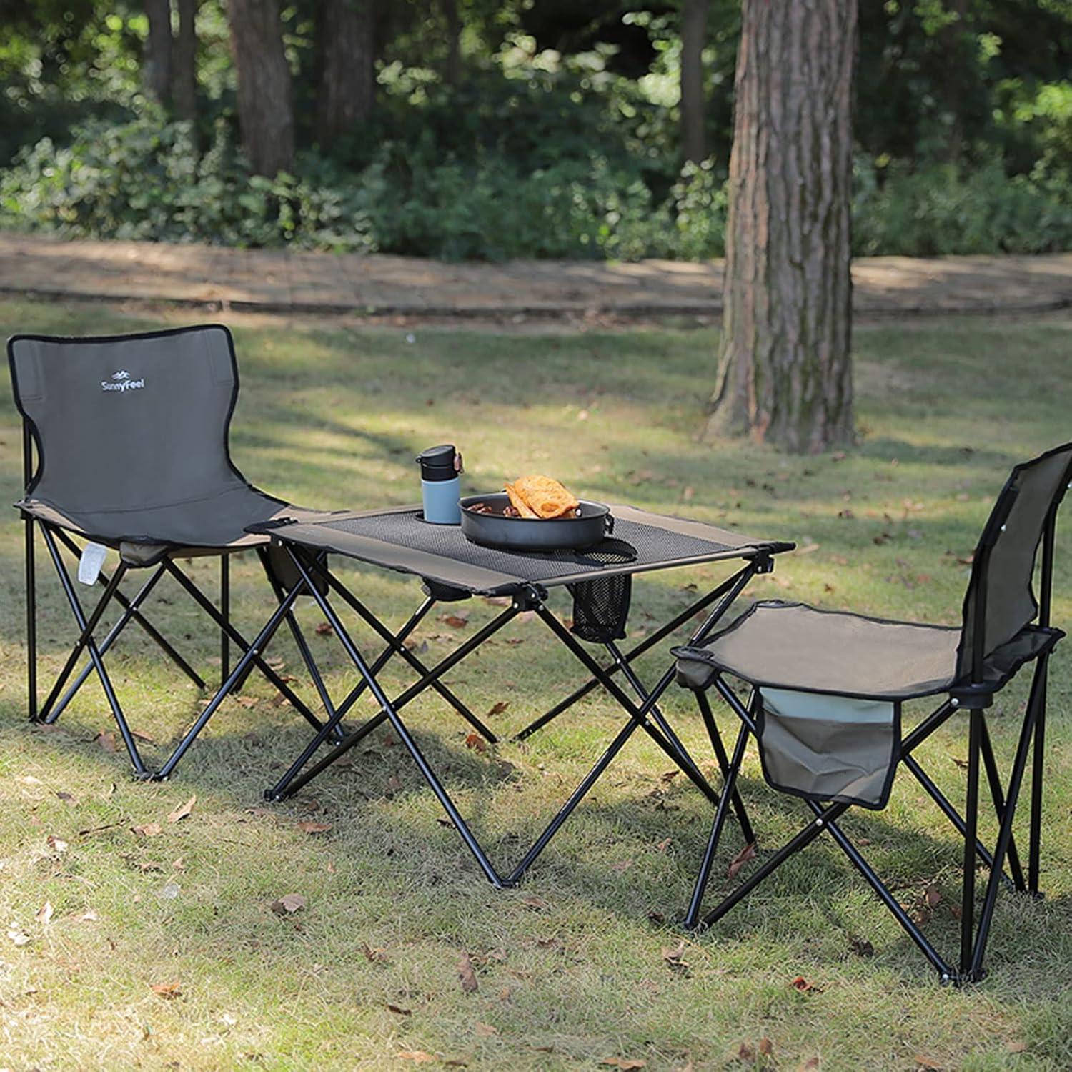 image:imageSUNNYFEEL Outdoor Folding Table Lightweight Mesh Compact Camping Table Roll Up Top 2 People Portable Camp Tables with Carry Bag for PicnicCookingBeachTravelBBQMeshblack1set
