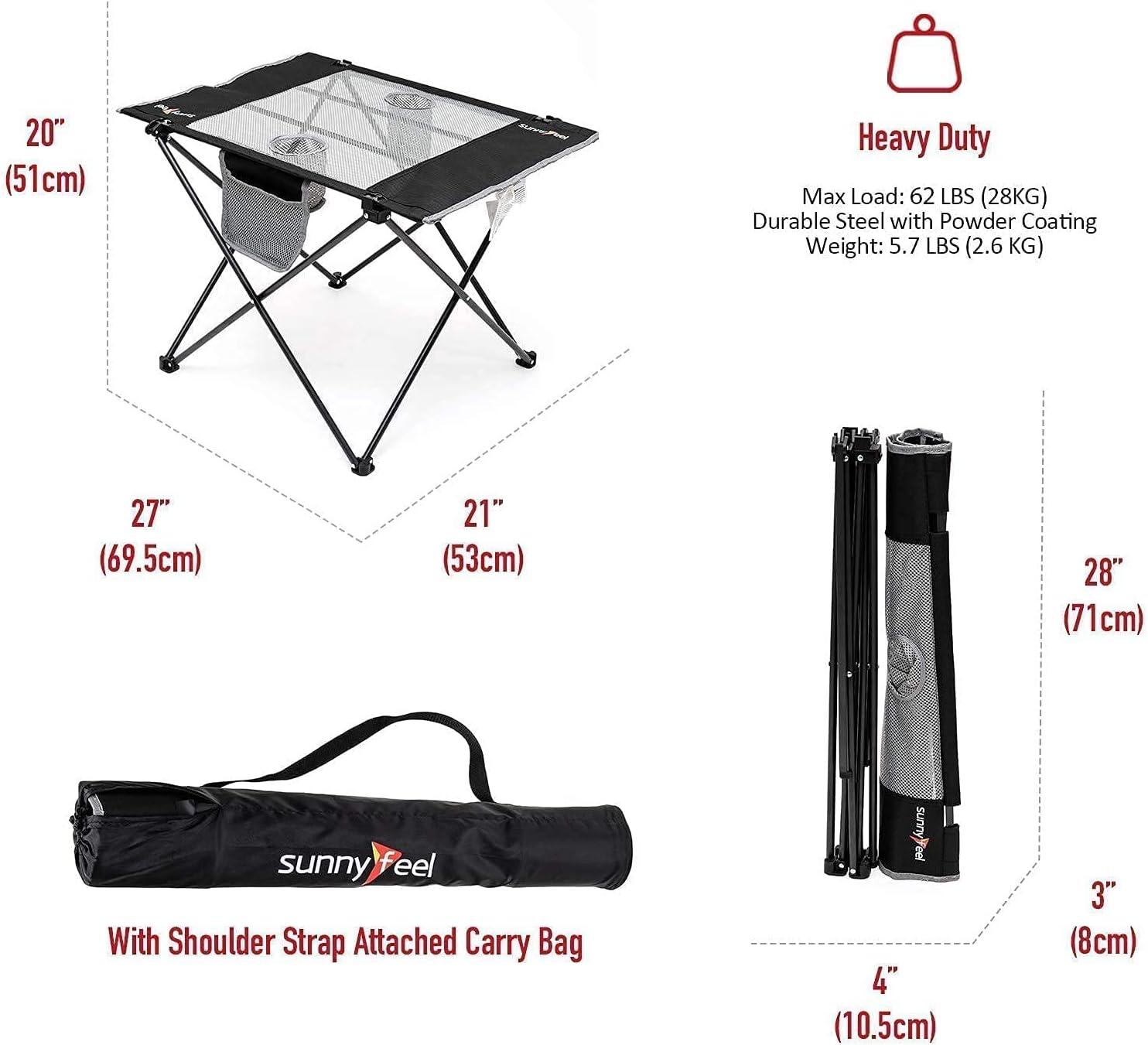 image:imageSUNNYFEEL Outdoor Folding Table Lightweight Mesh Compact Camping Table Roll Up Top 2 People Portable Camp Tables with Carry Bag for PicnicCookingBeachTravelBBQMeshblack1set