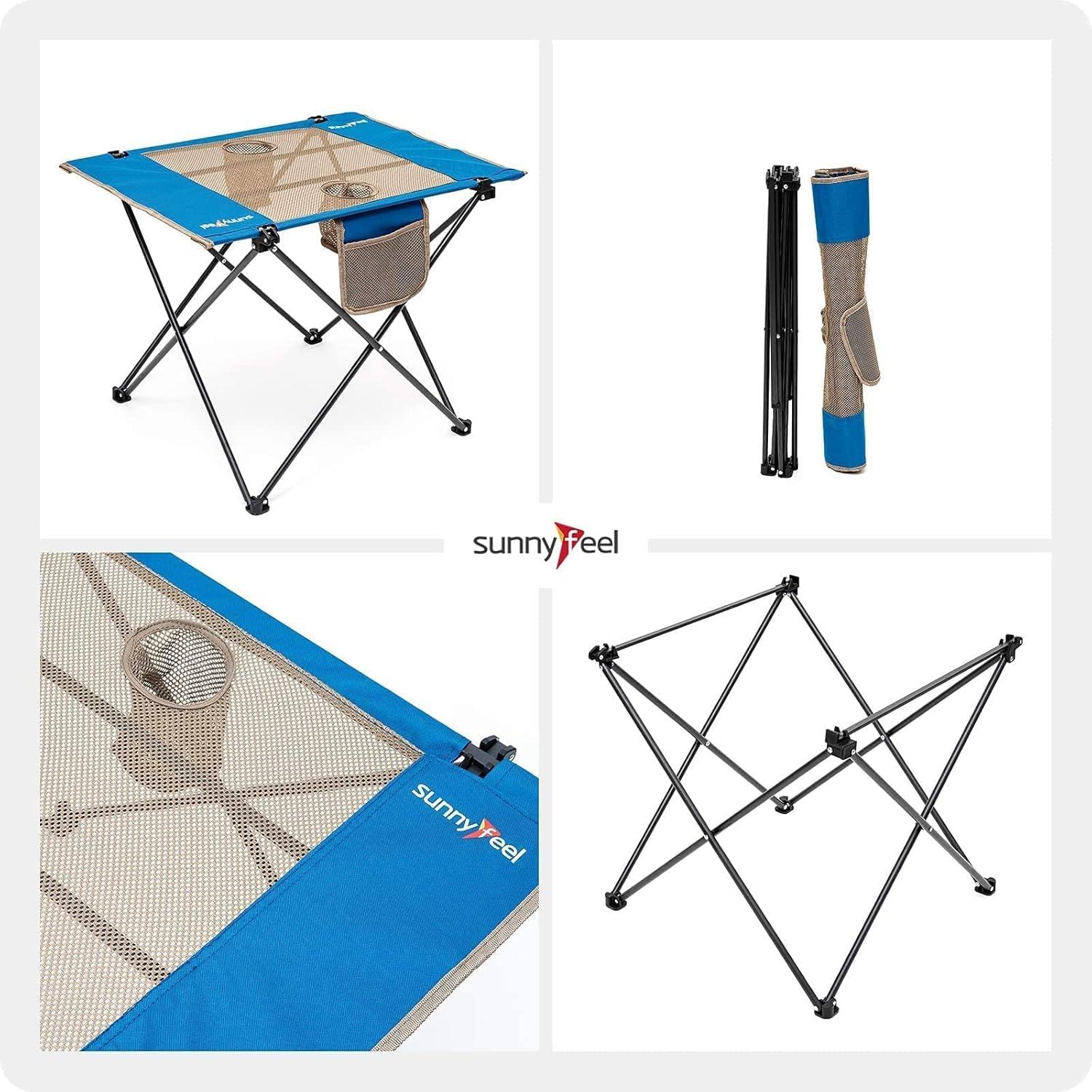 image:imageSUNNYFEEL Outdoor Folding Table Lightweight Mesh Compact Camping Table Roll Up Top 2 People Portable Camp Tables with Carry Bag for PicnicCookingBeachTravelBBQMeshblue1set