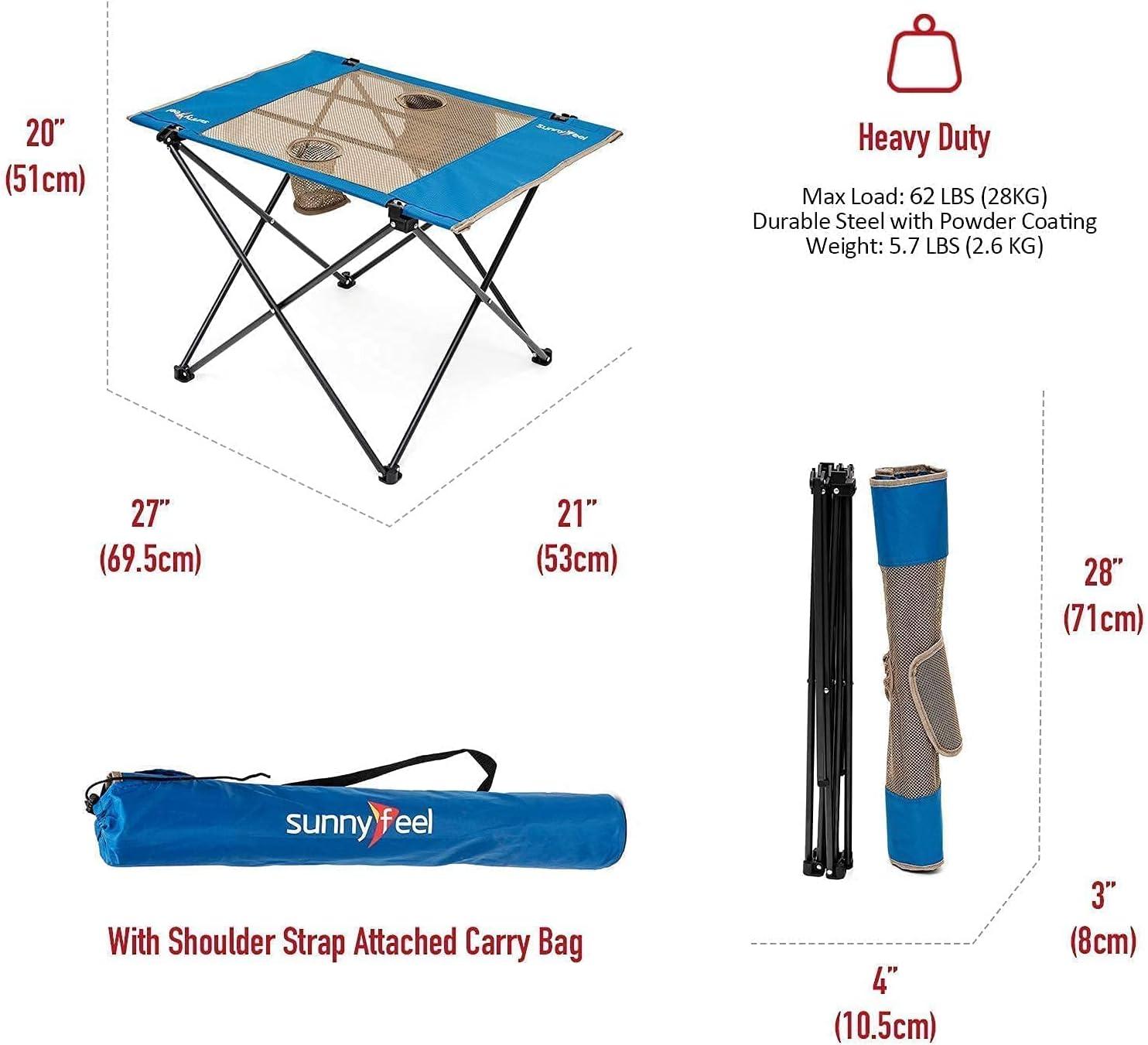 image:imageSUNNYFEEL Outdoor Folding Table Lightweight Mesh Compact Camping Table Roll Up Top 2 People Portable Camp Tables with Carry Bag for PicnicCookingBeachTravelBBQMeshblue1set