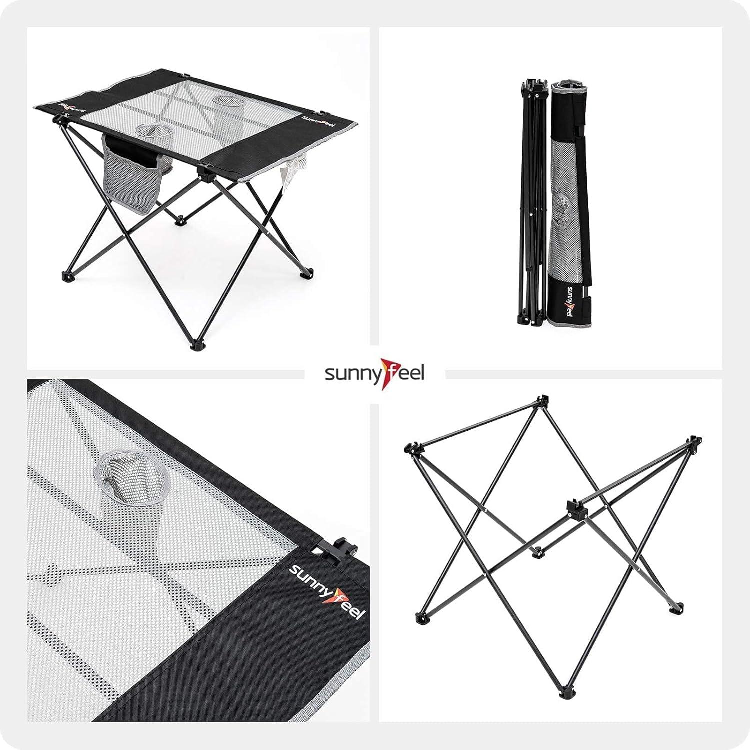image:imageSUNNYFEEL Outdoor Folding Table Lightweight Mesh Compact Camping Table Roll Up Top 2 People Portable Camp Tables with Carry Bag for PicnicCookingBeachTravelBBQMeshblack1set