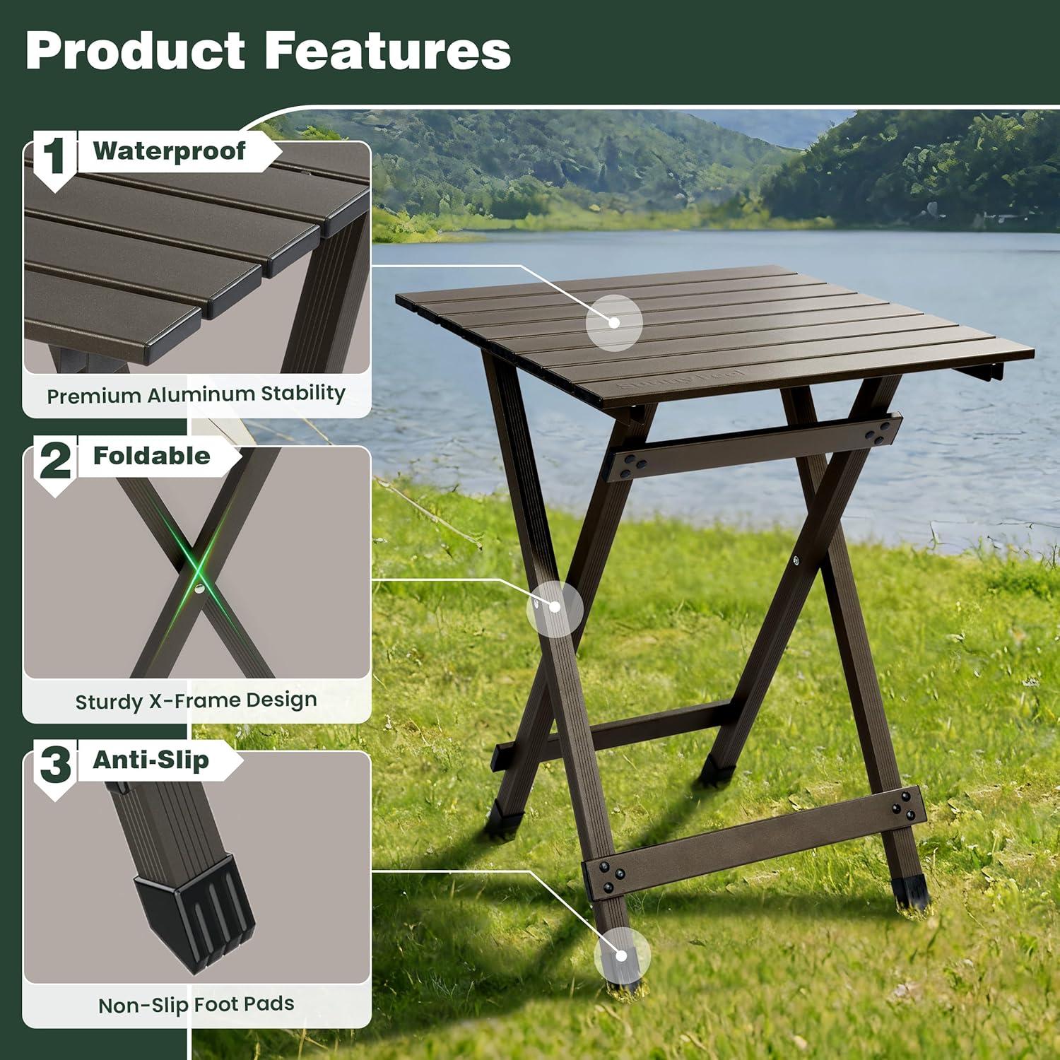 image:imageSUNNYFEEL Outdoor Folding Table Lightweight Mesh Compact Camping Table Roll Up Top 2 People Portable Camp Tables with Carry Bag for PicnicCookingBeachTravelBBQCoffee2set
