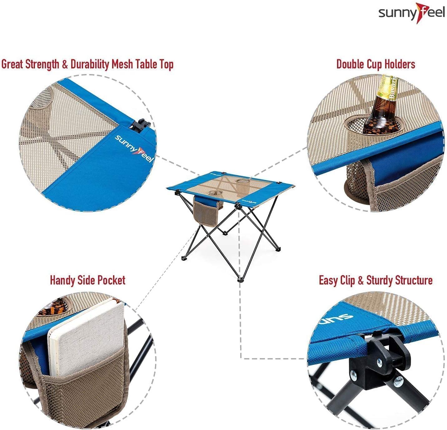 image:imageSUNNYFEEL Outdoor Folding Table Lightweight Mesh Compact Camping Table Roll Up Top 2 People Portable Camp Tables with Carry Bag for PicnicCookingBeachTravelBBQMeshblue1set