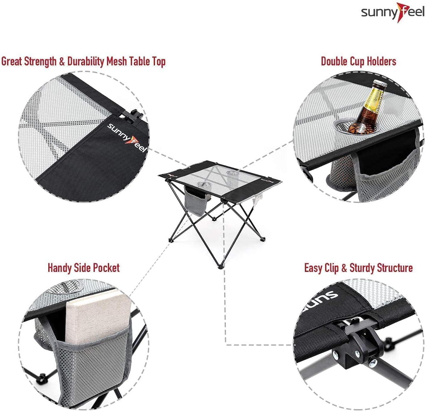 image:imageSUNNYFEEL Outdoor Folding Table Lightweight Mesh Compact Camping Table Roll Up Top 2 People Portable Camp Tables with Carry Bag for PicnicCookingBeachTravelBBQMeshblack1set