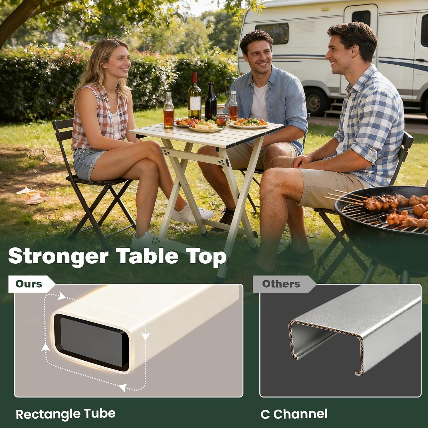 image:imageSUNNYFEEL Outdoor Folding Table Lightweight Mesh Compact Camping Table Roll Up Top 2 People Portable Camp Tables with Carry Bag for PicnicCookingBeachTravelBBQGrey1set
