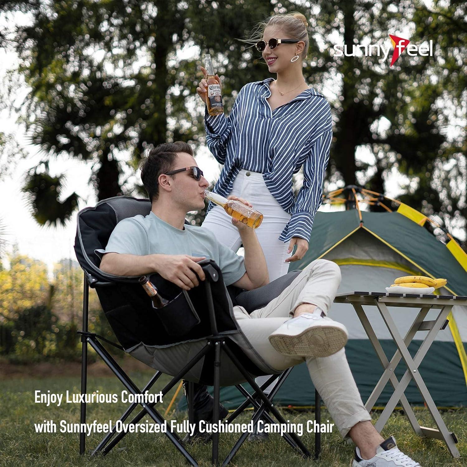 image:imageSUNNYFEEL Oversized Camping Chair Heavy Duty Folding Moon Chair Large Sofa Chair for Adults 500 LBS Portable Camp Lawn Chair with Storage Bag for Beach Trip Lawn Outdoor Camp for Adults amp Carry BagBlack
