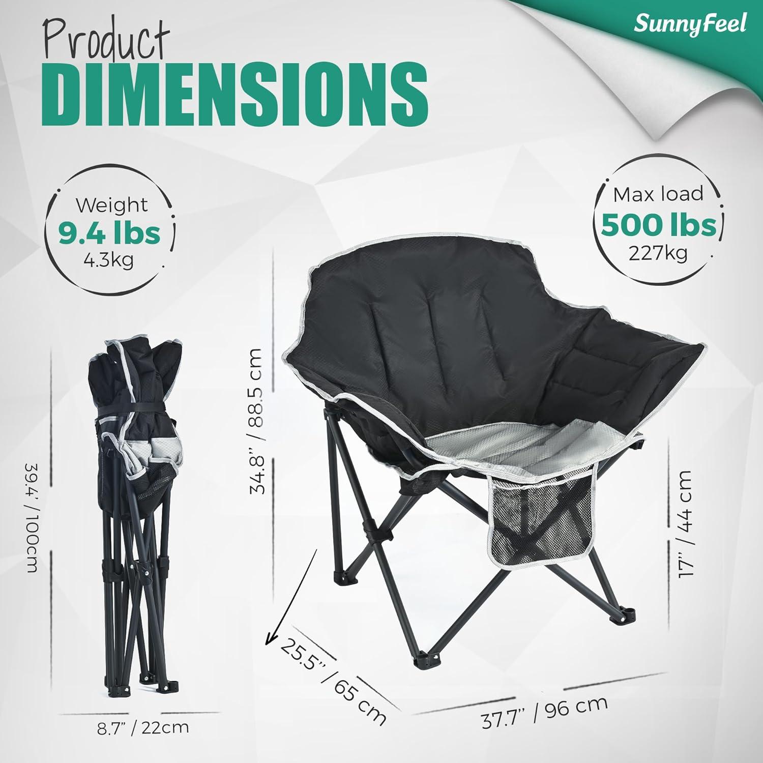 image:imageSUNNYFEEL Oversized Camping Chair Heavy Duty Folding Moon Chair Large Sofa Chair for Adults 500 LBS Portable Camp Lawn Chair with Storage Bag for Beach Trip Lawn Outdoor Camp for Adults amp Carry BagBlack Grey