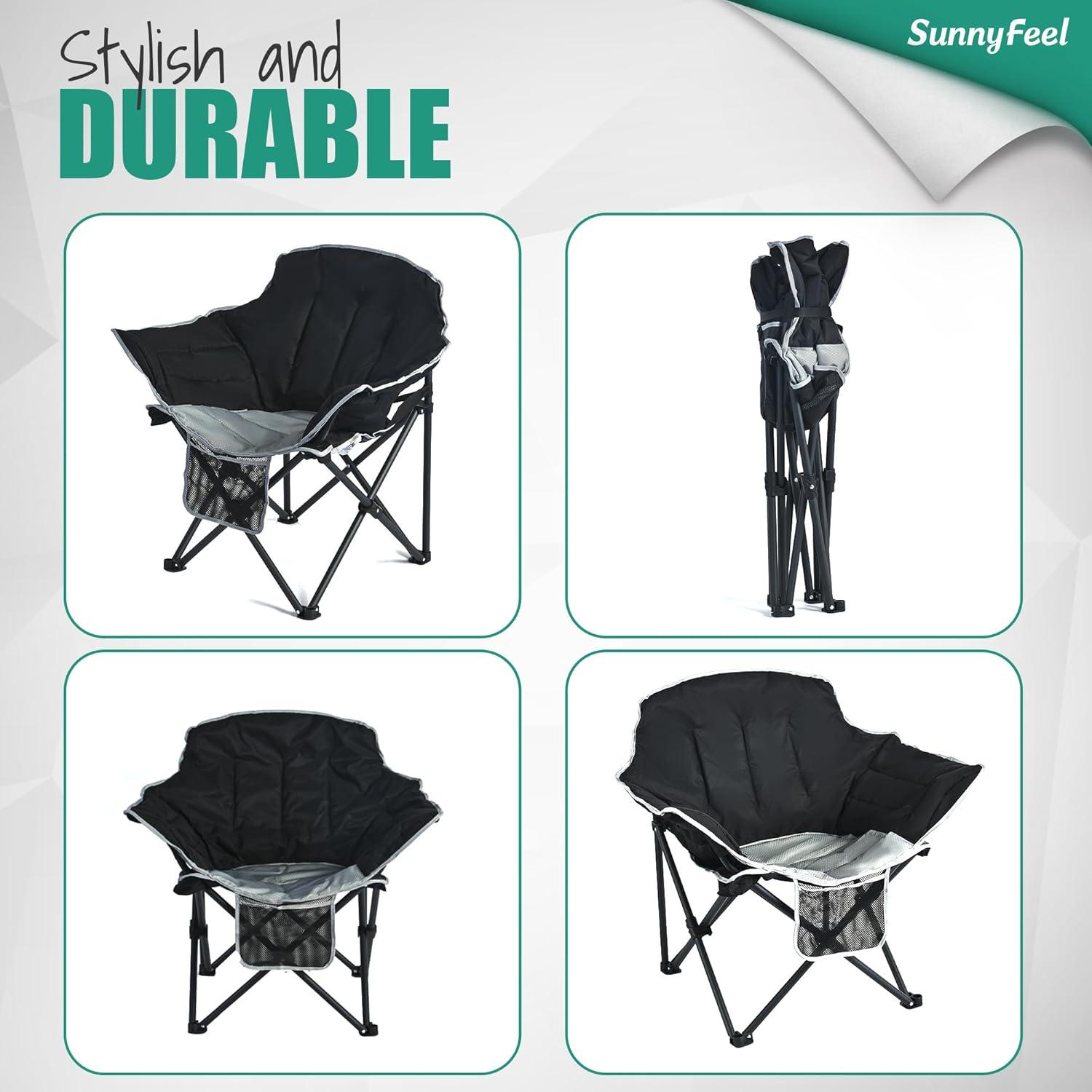 image:imageSUNNYFEEL Oversized Camping Chair Heavy Duty Folding Moon Chair Large Sofa Chair for Adults 500 LBS Portable Camp Lawn Chair with Storage Bag for Beach Trip Lawn Outdoor Camp for Adults amp Carry BagBlack Grey