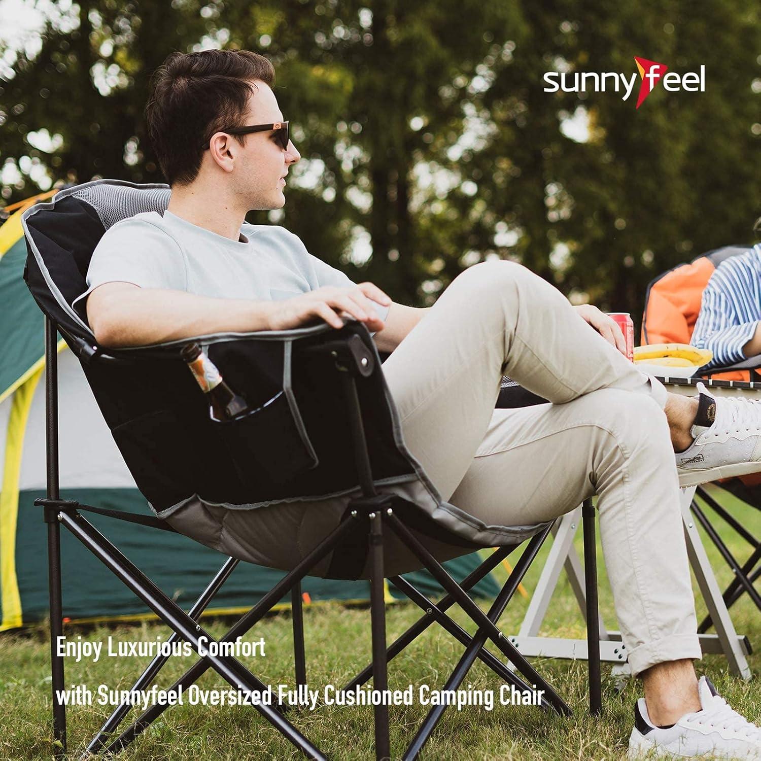 image:imageSUNNYFEEL Oversized Camping Chair Heavy Duty Folding Moon Chair Large Sofa Chair for Adults 500 LBS Portable Camp Lawn Chair with Storage Bag for Beach Trip Lawn Outdoor Camp for Adults amp Carry BagBlack