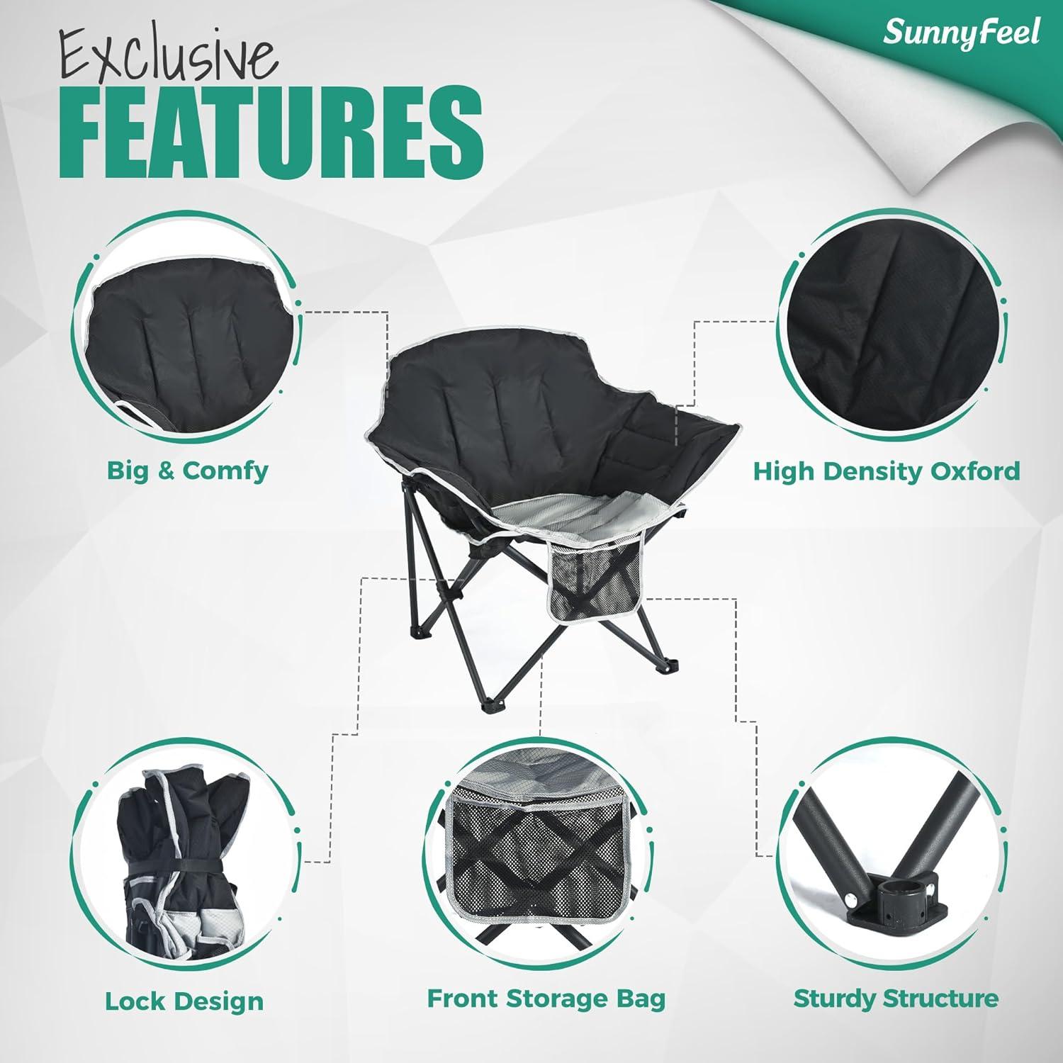 image:imageSUNNYFEEL Oversized Camping Chair Heavy Duty Folding Moon Chair Large Sofa Chair for Adults 500 LBS Portable Camp Lawn Chair with Storage Bag for Beach Trip Lawn Outdoor Camp for Adults amp Carry BagBlack Grey
