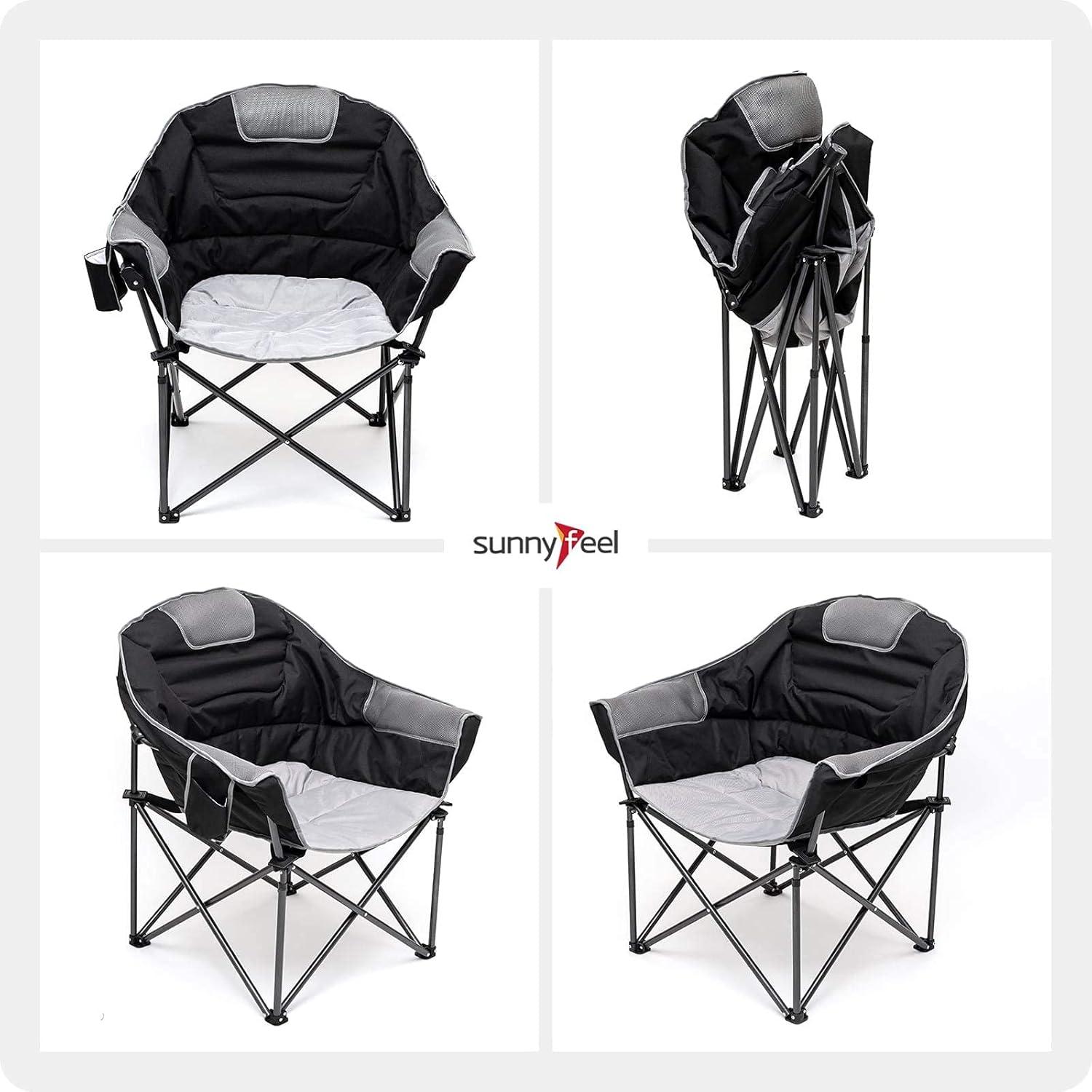 image:imageSUNNYFEEL Oversized Camping Chair Heavy Duty Folding Moon Chair Large Sofa Chair for Adults 500 LBS Portable Camp Lawn Chair with Storage Bag for Beach Trip Lawn Outdoor Camp for Adults amp Carry BagBlack