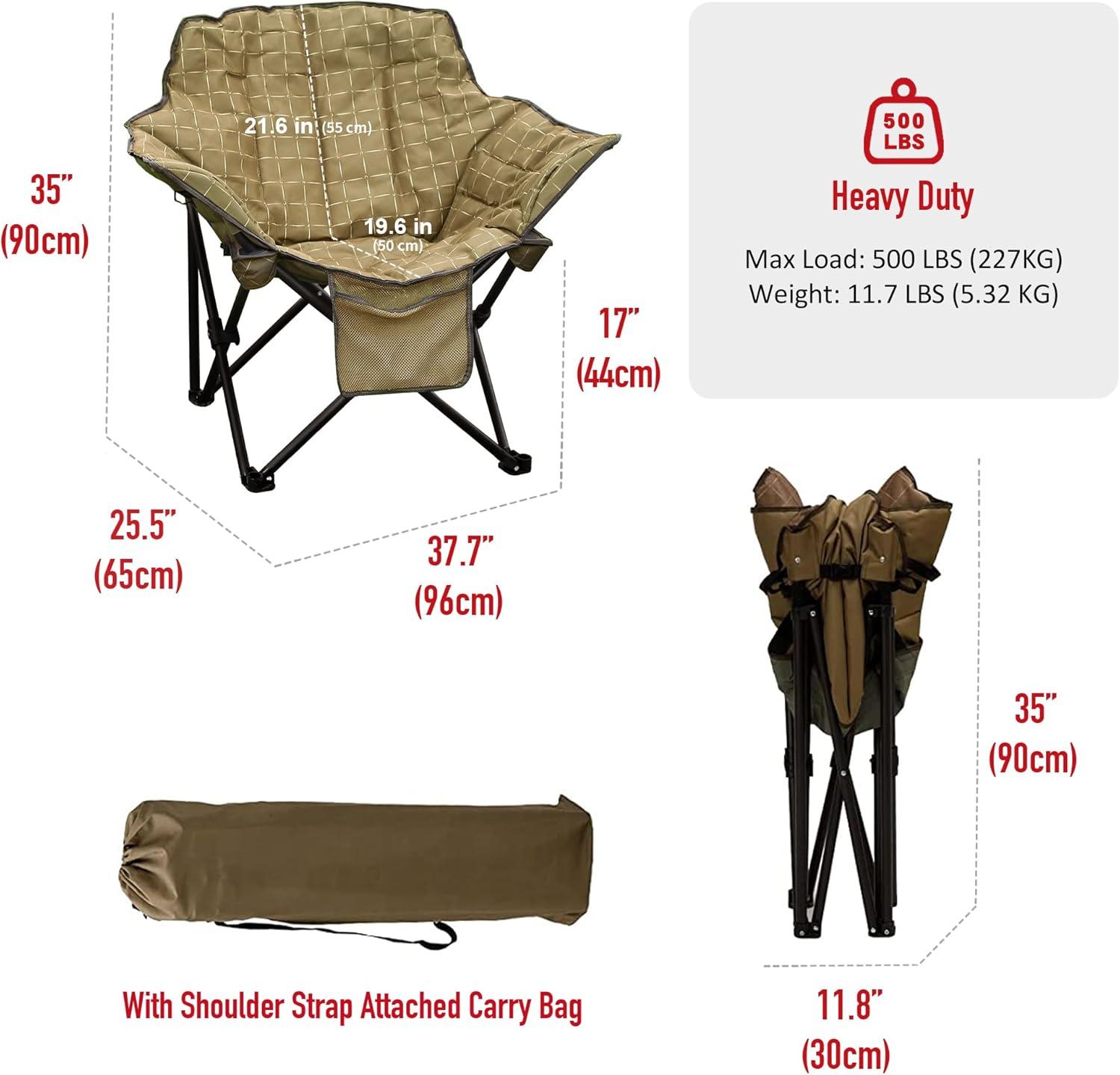 image:imageSUNNYFEEL Oversized Camping Chair Heavy Duty Folding Moon Chair Large Sofa Chair for Adults 500 LBS Portable Camp Lawn Chair with Storage Bag for Beach Trip Lawn Outdoor Camp for Adults amp Carry BagKhaki2set
