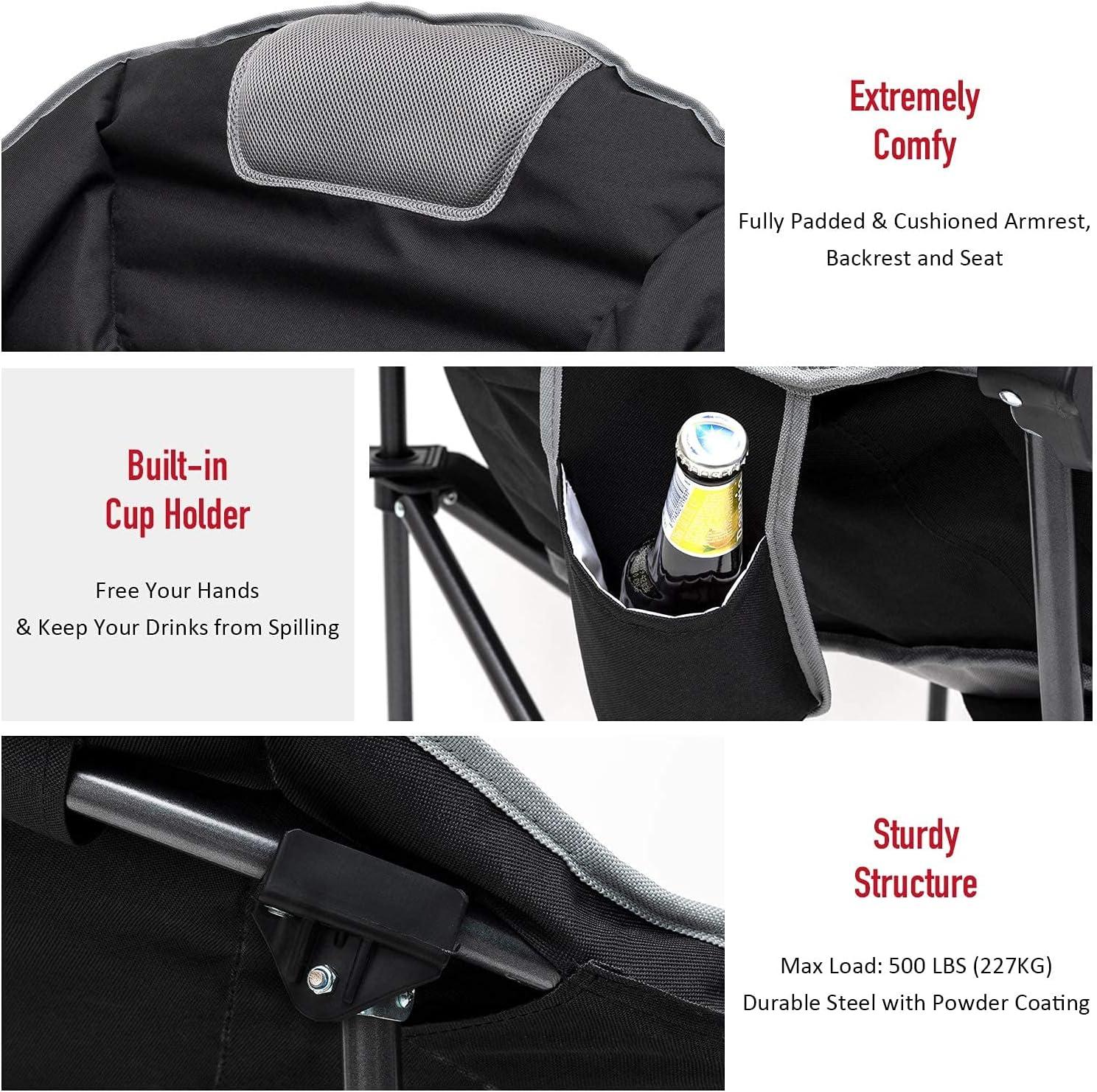 image:imageSUNNYFEEL Oversized Camping Chair Heavy Duty Folding Moon Chair Large Sofa Chair for Adults 500 LBS Portable Camp Lawn Chair with Storage Bag for Beach Trip Lawn Outdoor Camp for Adults amp Carry BagBlack