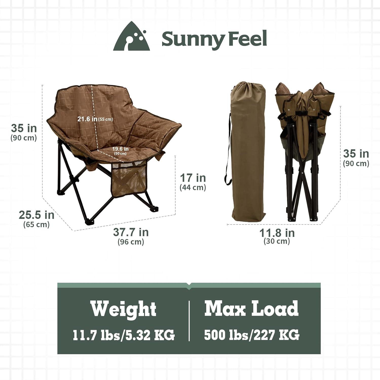 image:imageSUNNYFEEL Oversized Camping Chair Heavy Duty Folding Moon Chair Large Sofa Chair for Adults 500 LBS Portable Camp Lawn Chair with Storage Bag for Beach Trip Lawn Outdoor Camp for Adults amp Carry BagKa