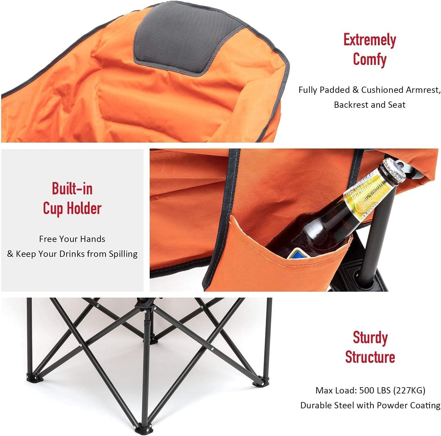 image:imageSUNNYFEEL Oversized Camping Chair Heavy Duty Folding Moon Chair Large Sofa Chair for Adults 500 LBS Portable Camp Lawn Chair with Storage Bag for Beach Trip Lawn Outdoor Camp for Adults amp Carry BagOrange