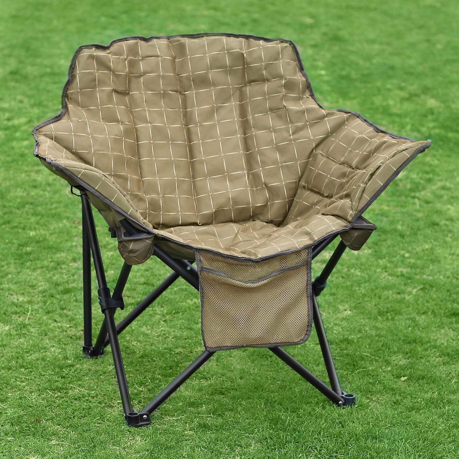 image:imageSUNNYFEEL Oversized Camping Chair Heavy Duty Folding Moon Chair Large Sofa Chair for Adults 500 LBS Portable Camp Lawn Chair with Storage Bag for Beach Trip Lawn Outdoor Camp for Adults amp Carry BagKhaki2set