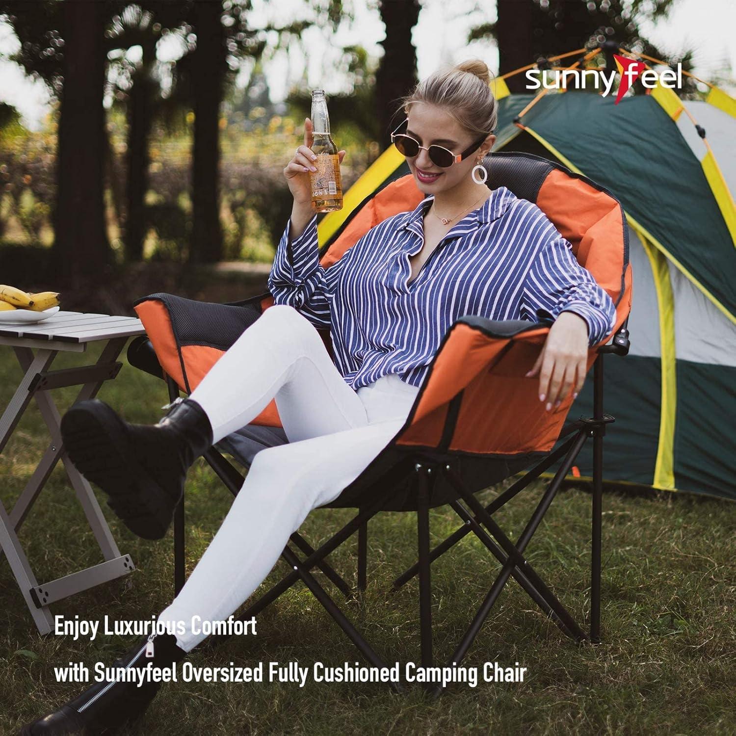 image:imageSUNNYFEEL Oversized Camping Chair Heavy Duty Folding Moon Chair Large Sofa Chair for Adults 500 LBS Portable Camp Lawn Chair with Storage Bag for Beach Trip Lawn Outdoor Camp for Adults amp Carry BagOrange