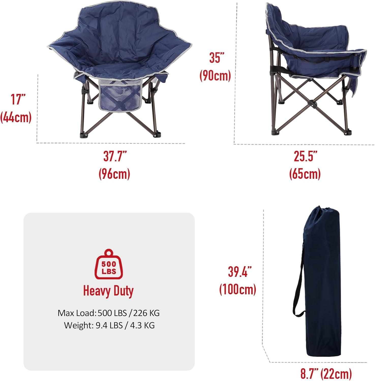 image:imageSUNNYFEEL Oversized Camping Chair Heavy Duty Folding Moon Chair Large Sofa Chair for Adults 500 LBS Portable Camp Lawn Chair with Storage Bag for Beach Trip Lawn Outdoor Camp for Adults amp Carry BagNavy Blue