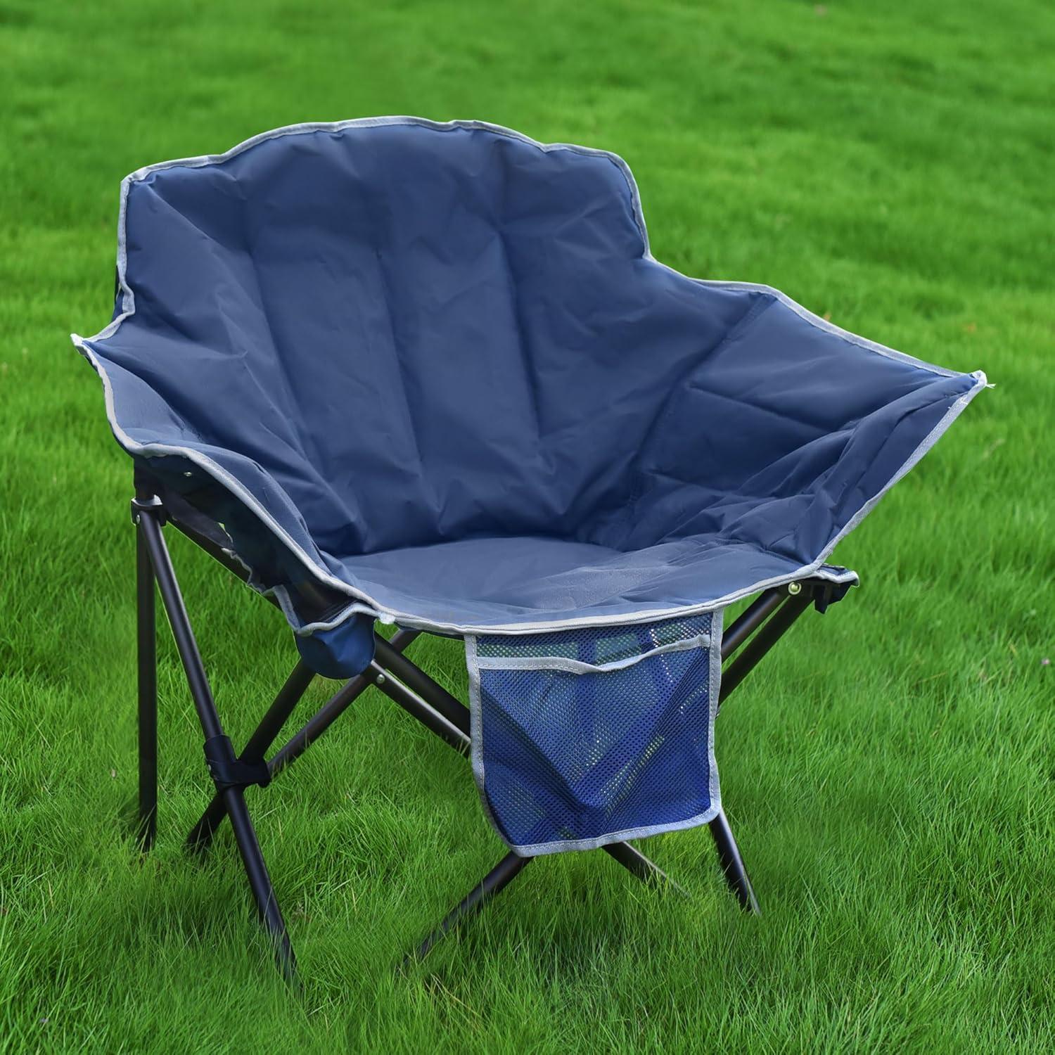 image:imageSUNNYFEEL Oversized Camping Chair Heavy Duty Folding Moon Chair Large Sofa Chair for Adults 500 LBS Portable Camp Lawn Chair with Storage Bag for Beach Trip Lawn Outdoor Camp for Adults amp Carry BagNavy Blue