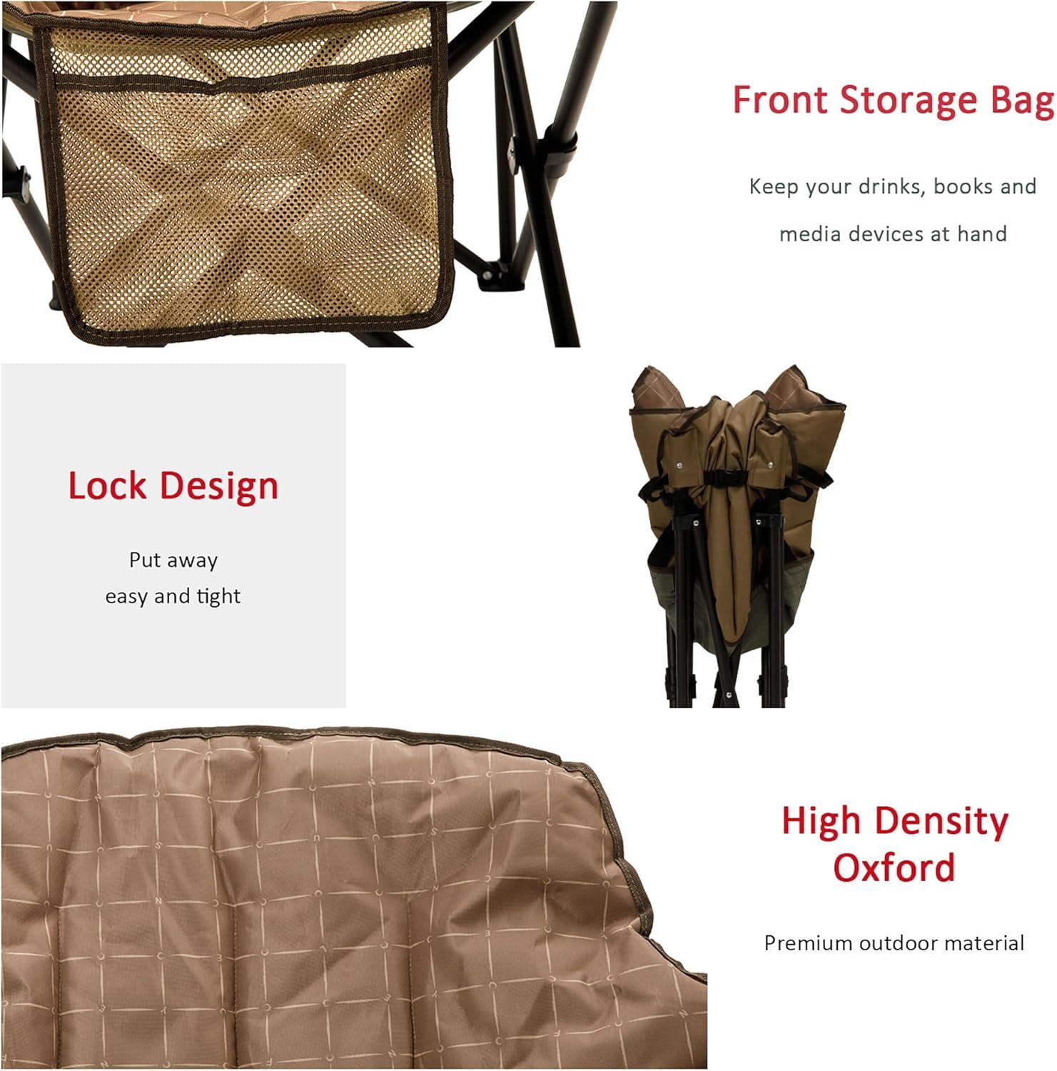 image:imageSUNNYFEEL Oversized Camping Chair Heavy Duty Folding Moon Chair Large Sofa Chair for Adults 500 LBS Portable Camp Lawn Chair with Storage Bag for Beach Trip Lawn Outdoor Camp for Adults amp Carry BagKhaki2set