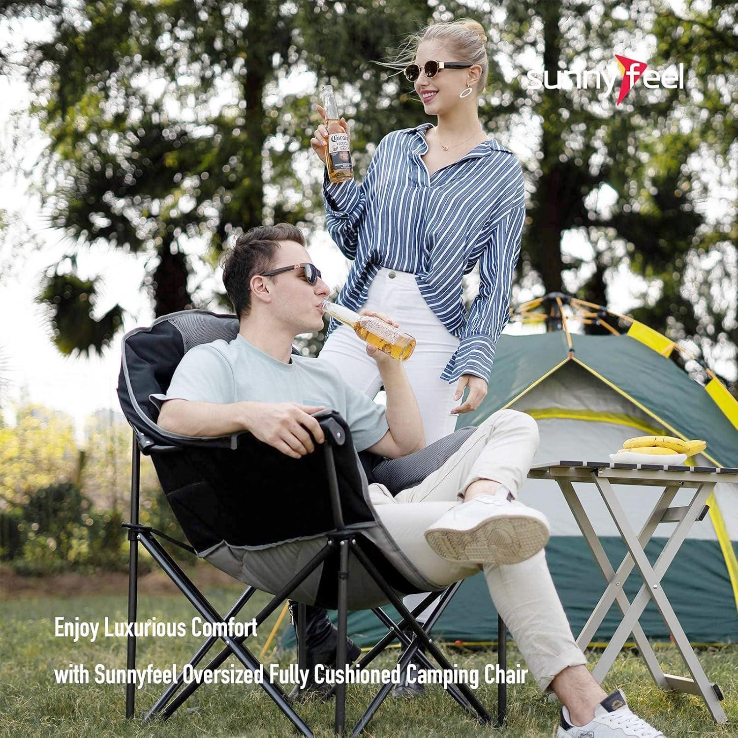 image:imageSUNNYFEEL Oversized Camping Chair Heavy Duty Folding Moon Chair Large Sofa Chair for Adults 500 LBS Portable Camp Lawn Chair with Storage Bag for Beach Trip Lawn Outdoor Camp for Adults amp Carry BagKa