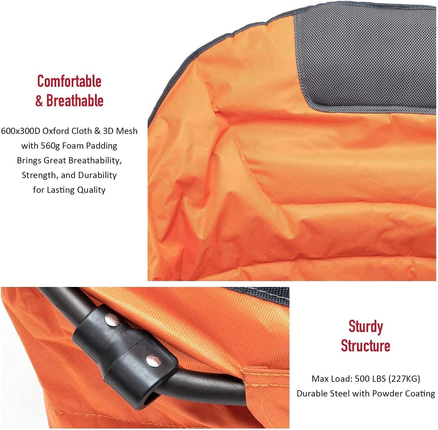 image:imageSUNNYFEEL Oversized Camping Chair Heavy Duty Folding Moon Chair Large Sofa Chair for Adults 500 LBS Portable Camp Lawn Chair with Storage Bag for Beach Trip Lawn Outdoor Camp for Adults amp Carry BagOrange