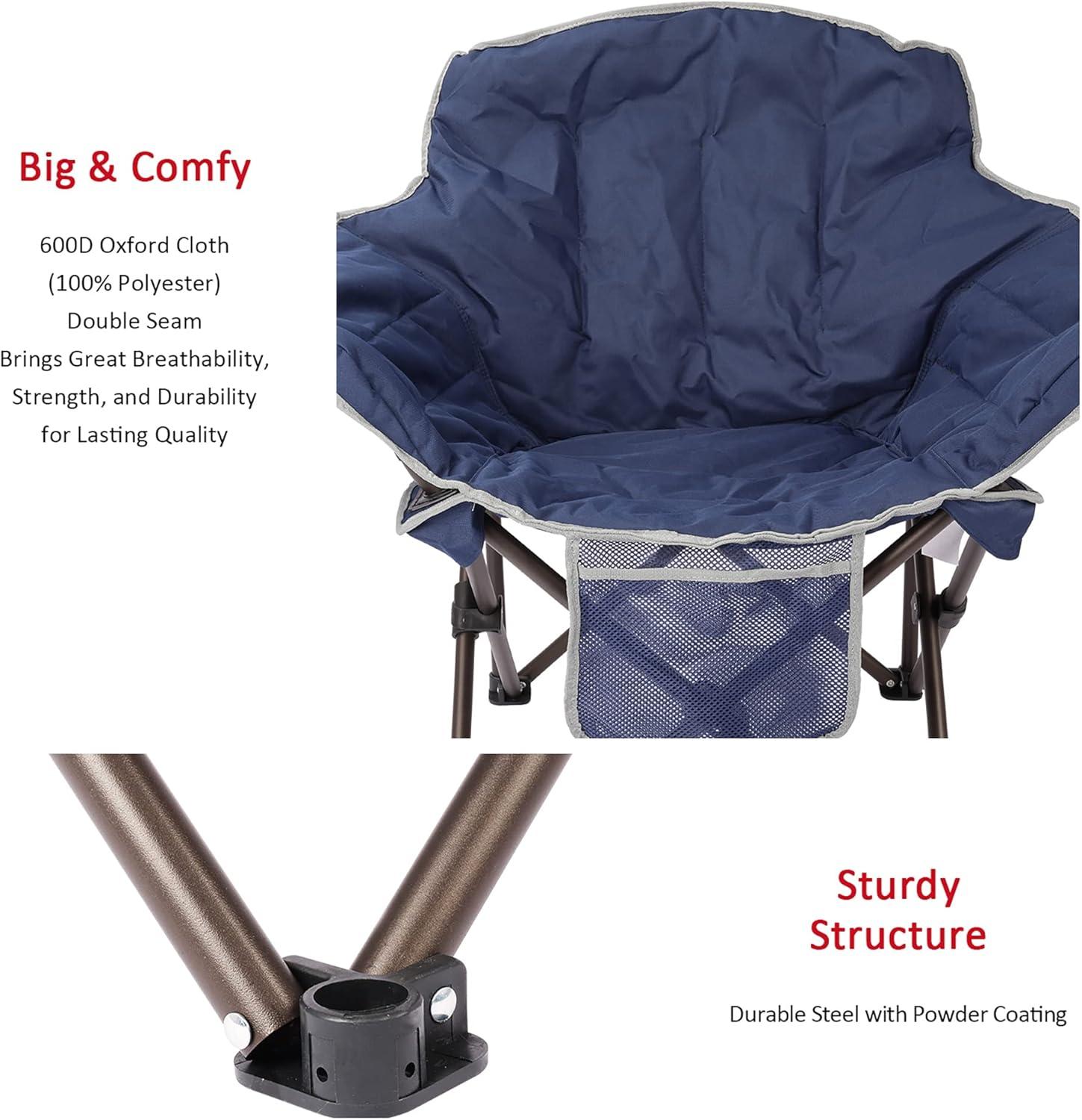image:imageSUNNYFEEL Oversized Camping Chair Heavy Duty Folding Moon Chair Large Sofa Chair for Adults 500 LBS Portable Camp Lawn Chair with Storage Bag for Beach Trip Lawn Outdoor Camp for Adults amp Carry BagNavy Blue