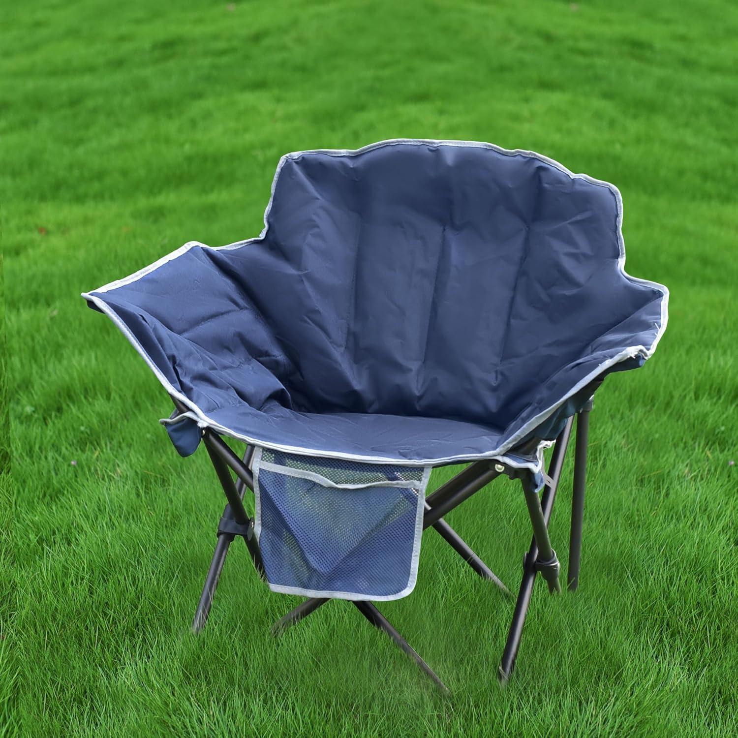 image:imageSUNNYFEEL Oversized Camping Chair Heavy Duty Folding Moon Chair Large Sofa Chair for Adults 500 LBS Portable Camp Lawn Chair with Storage Bag for Beach Trip Lawn Outdoor Camp for Adults amp Carry BagNavy Blue