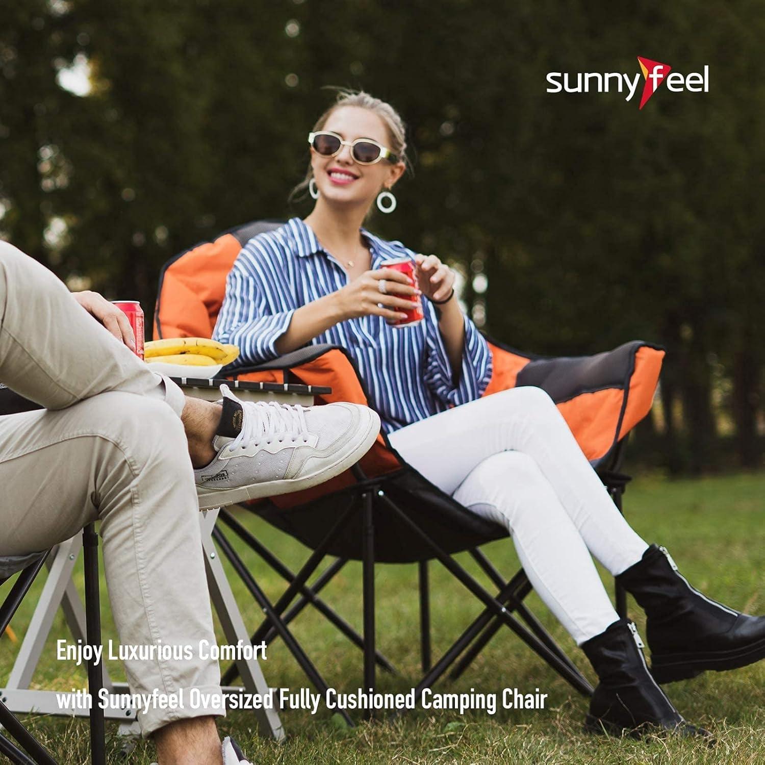 image:imageSUNNYFEEL Oversized Camping Chair Heavy Duty Folding Moon Chair Large Sofa Chair for Adults 500 LBS Portable Camp Lawn Chair with Storage Bag for Beach Trip Lawn Outdoor Camp for Adults amp Carry BagOrange