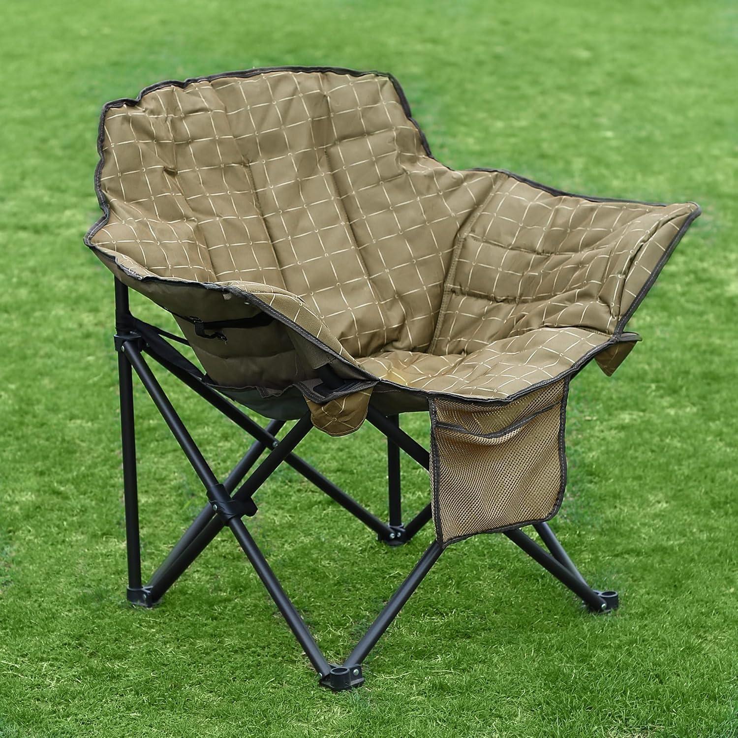 image:imageSUNNYFEEL Oversized Camping Chair Heavy Duty Folding Moon Chair Large Sofa Chair for Adults 500 LBS Portable Camp Lawn Chair with Storage Bag for Beach Trip Lawn Outdoor Camp for Adults amp Carry BagKhaki2set