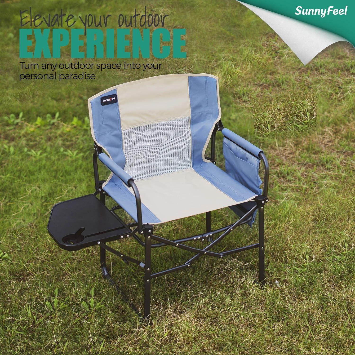 image:imageSUNNYFEEL Oversized Camping Directors Chair Portable Folding Lawn Chairs for Adults Heavy Duty with Side TablePocket for Beach FishingPicnicConcertTailgatingOutdoor Foldable Camp ChairKhaki