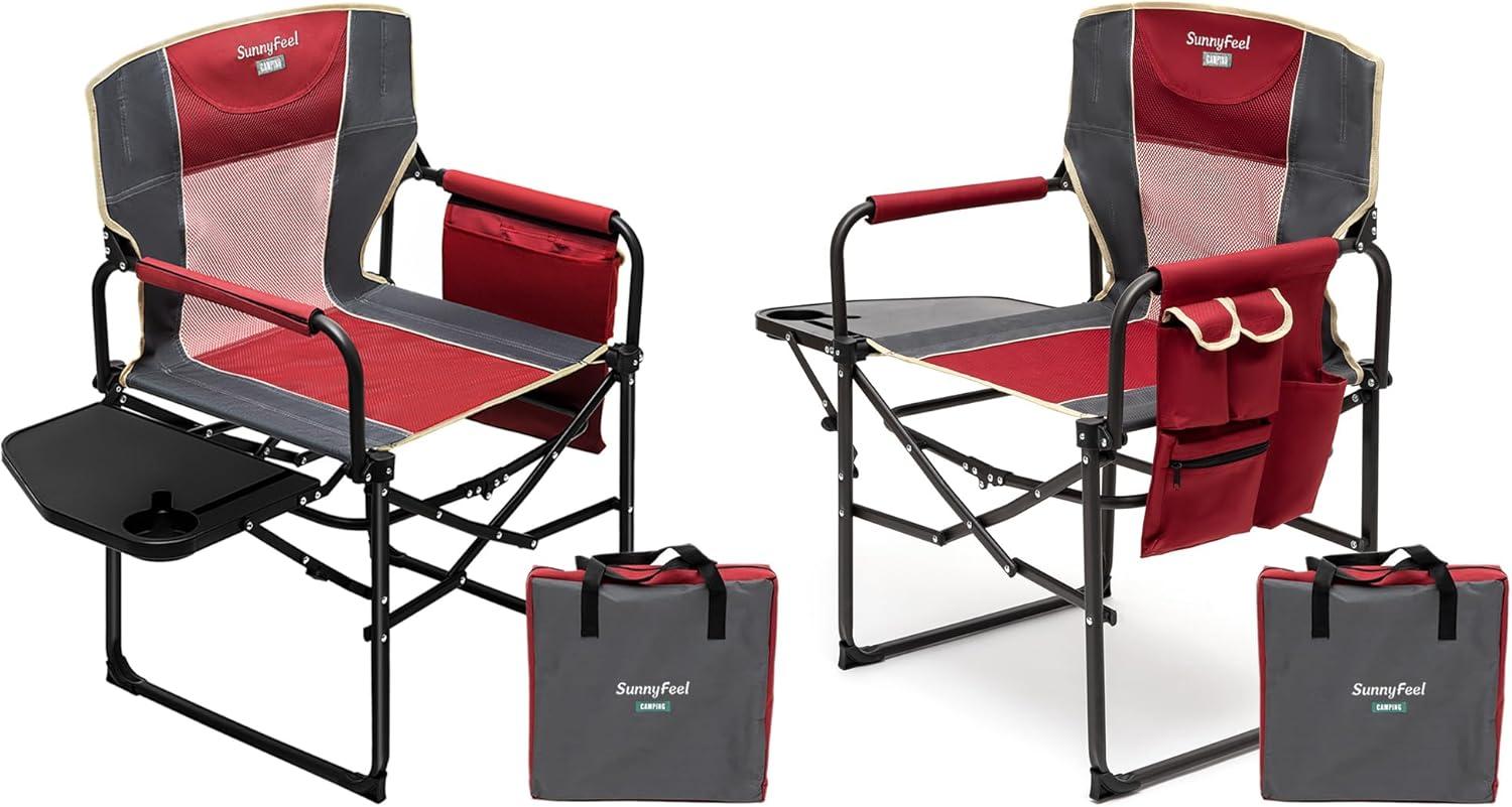 image:imageSUNNYFEEL Oversized Camping Directors Chair Portable Folding Lawn Chairs for Adults Heavy Duty with Side TablePocket for Beach FishingPicnicConcertTailgatingOutdoor Foldable Camp ChairRed