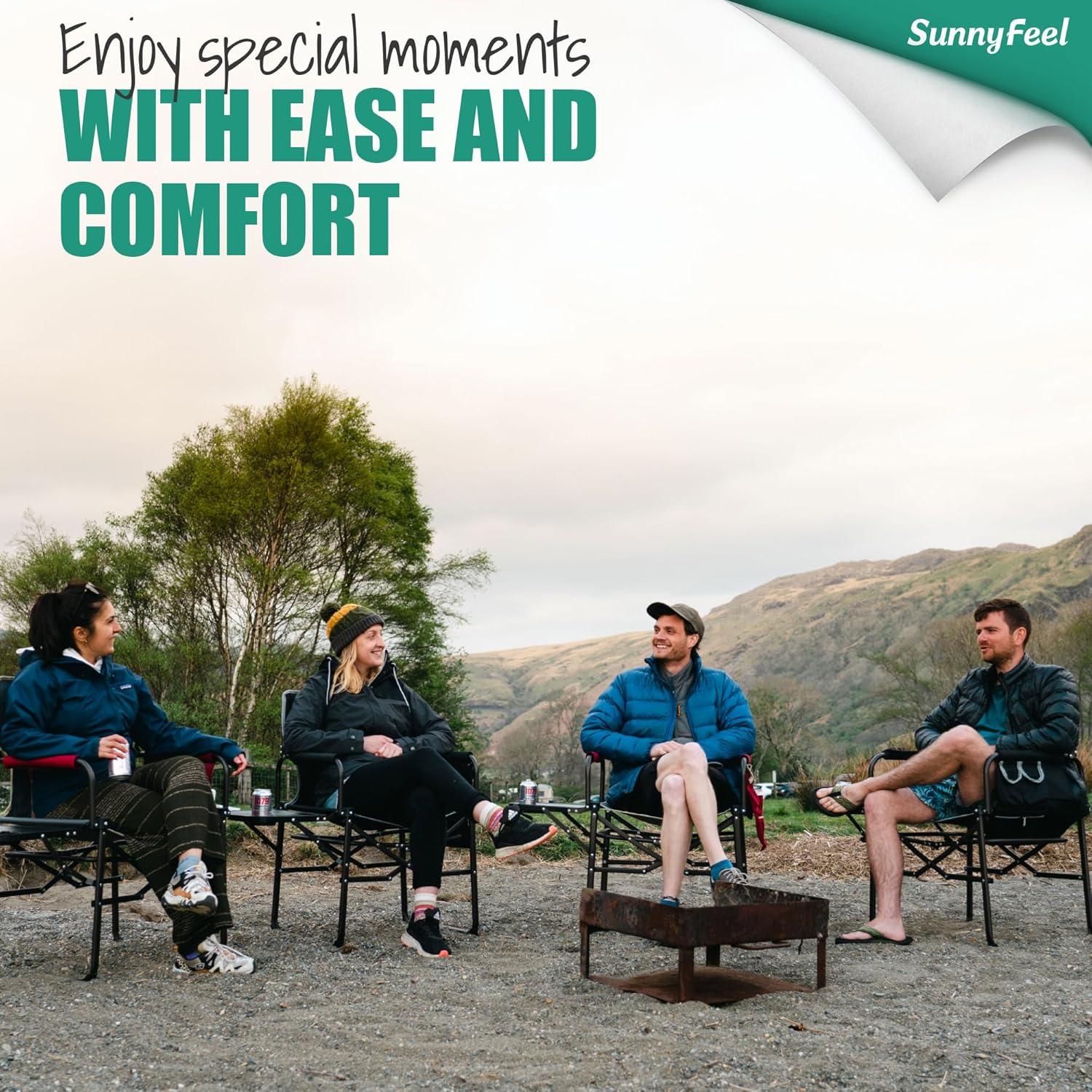 image:imageSUNNYFEEL Oversized Camping Directors Chair Portable Folding Lawn Chairs for Adults Heavy Duty with Side TablePocket for Beach FishingPicnicConcertTailgatingOutdoor Foldable Camp ChairKhaki