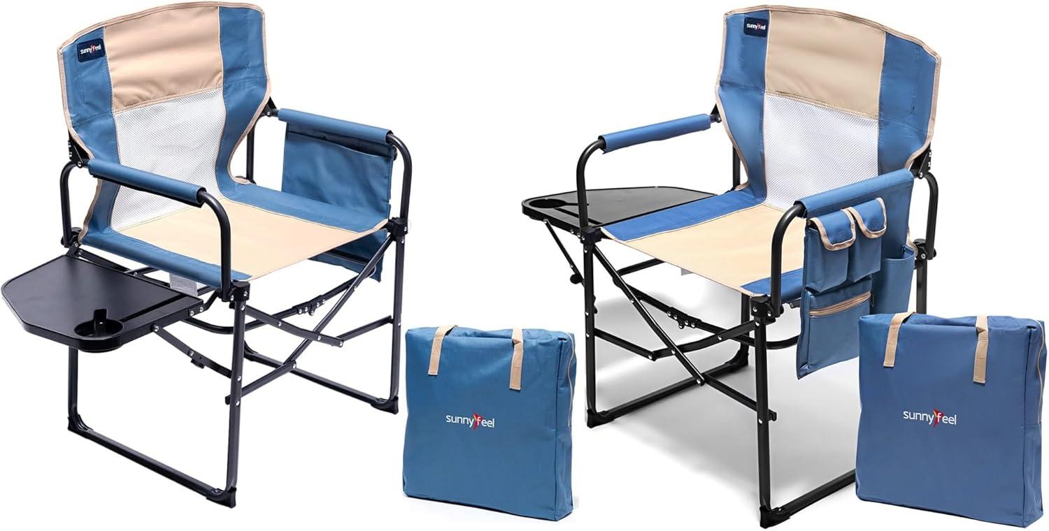 image:imageSUNNYFEEL Oversized Camping Directors Chair Portable Folding Lawn Chairs for Adults Heavy Duty with Side TablePocket for Beach FishingPicnicConcertTailgatingOutdoor Foldable Camp ChairKhaki