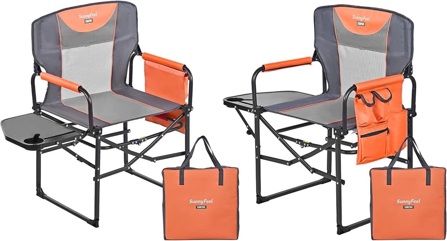 image:imageSUNNYFEEL Oversized Camping Directors Chair Portable Folding Lawn Chairs for Adults Heavy Duty with Side TablePocket for Beach FishingPicnicConcertTailgatingOutdoor Foldable Camp ChairOrange