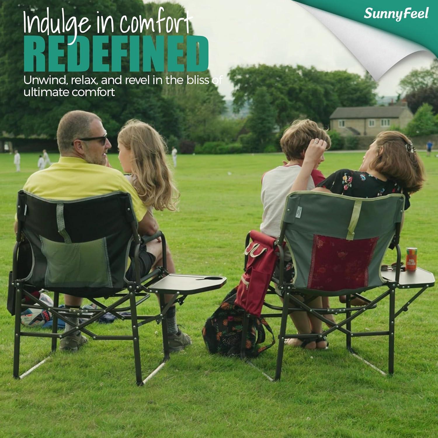 image:imageSUNNYFEEL Oversized Camping Directors Chair Portable Folding Lawn Chairs for Adults Heavy Duty with Side TablePocket for Beach FishingPicnicConcertTailgatingOutdoor Foldable Camp ChairOrange