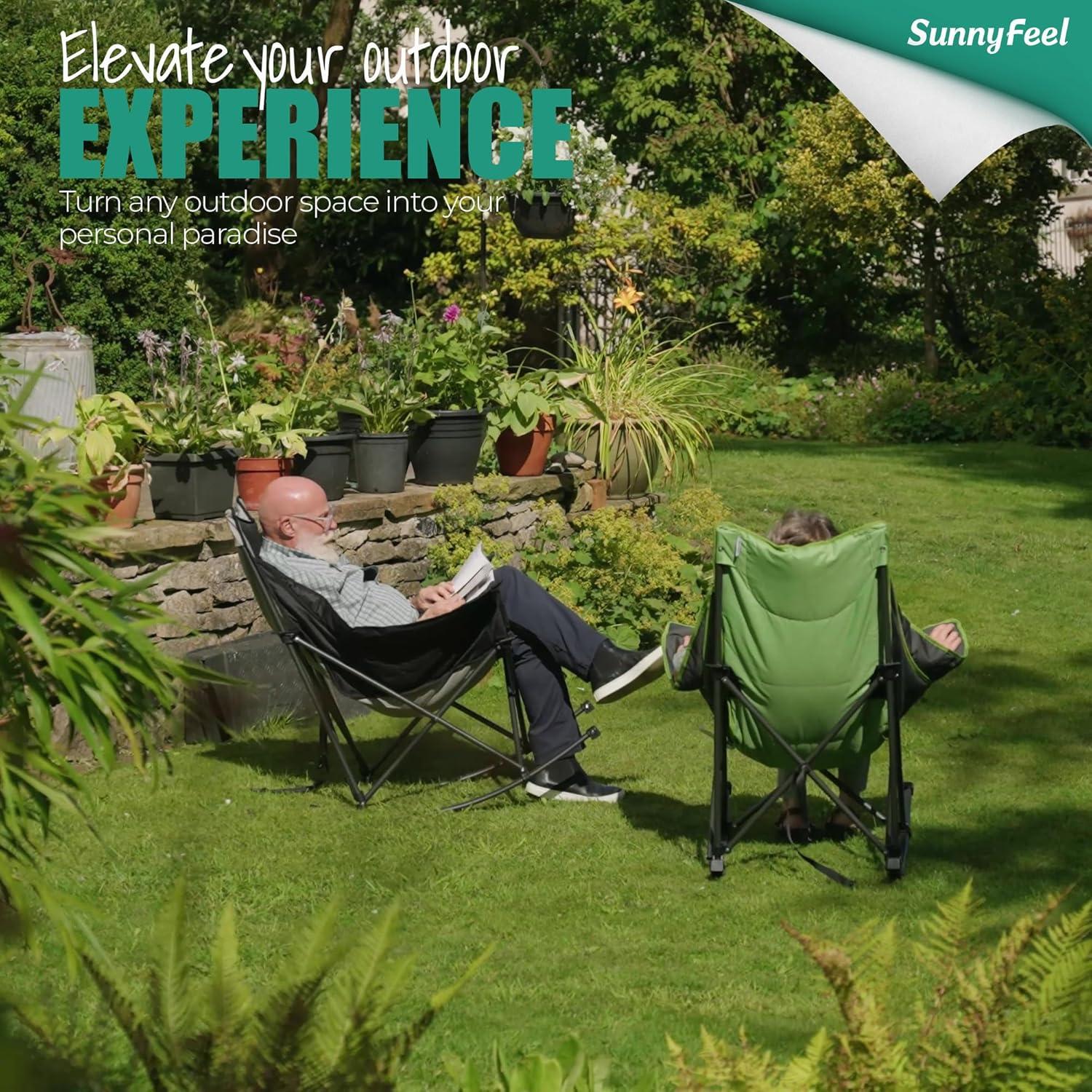 image:imageSUNNYFEEL Oversized Rocking Camping Chair Fully Padded Patio Chair with Side Pocket High Back Portable Lawn Recliner with Headrest Outdoor Camp Rocker Chairs for Adults Heavy Duty 500 LBS Carry BagRed Grey