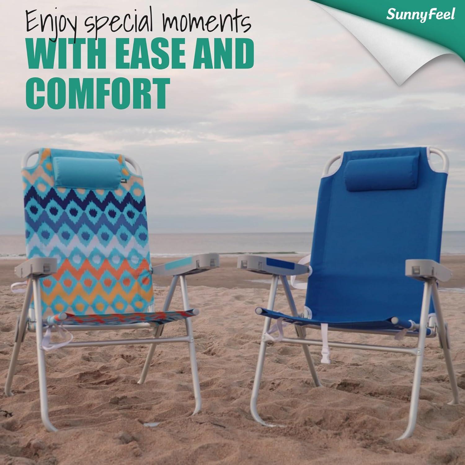 image:imageSUNNYFEEL Oversized Tall Folding Beach Chair Lightweight 17 Portable Sand Chair for Adults Heavy Duty 500 LBS with Cup Holders Foldable High Camping Lawn Chairs for CampOutdoorPicnicSportsBlue Pineapple