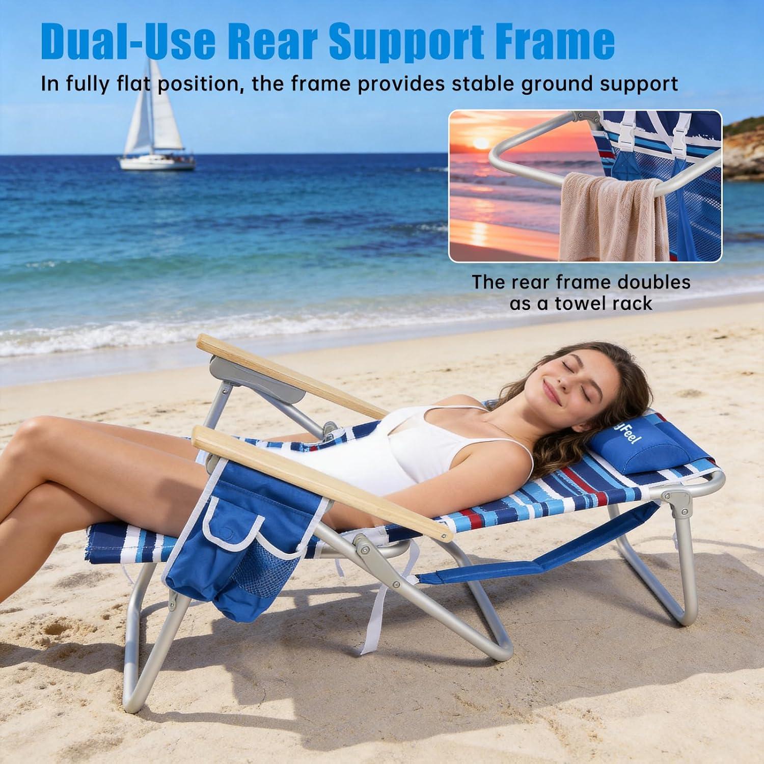 image:imageSUNNYFEEL Oversized Tall Folding Beach Chair Lightweight 17 Portable Sand Chair for Adults Heavy Duty 500 LBS with Cup Holders Foldable High Camping Lawn Chairs for CampOutdoorPicnicSportsStripe2pack