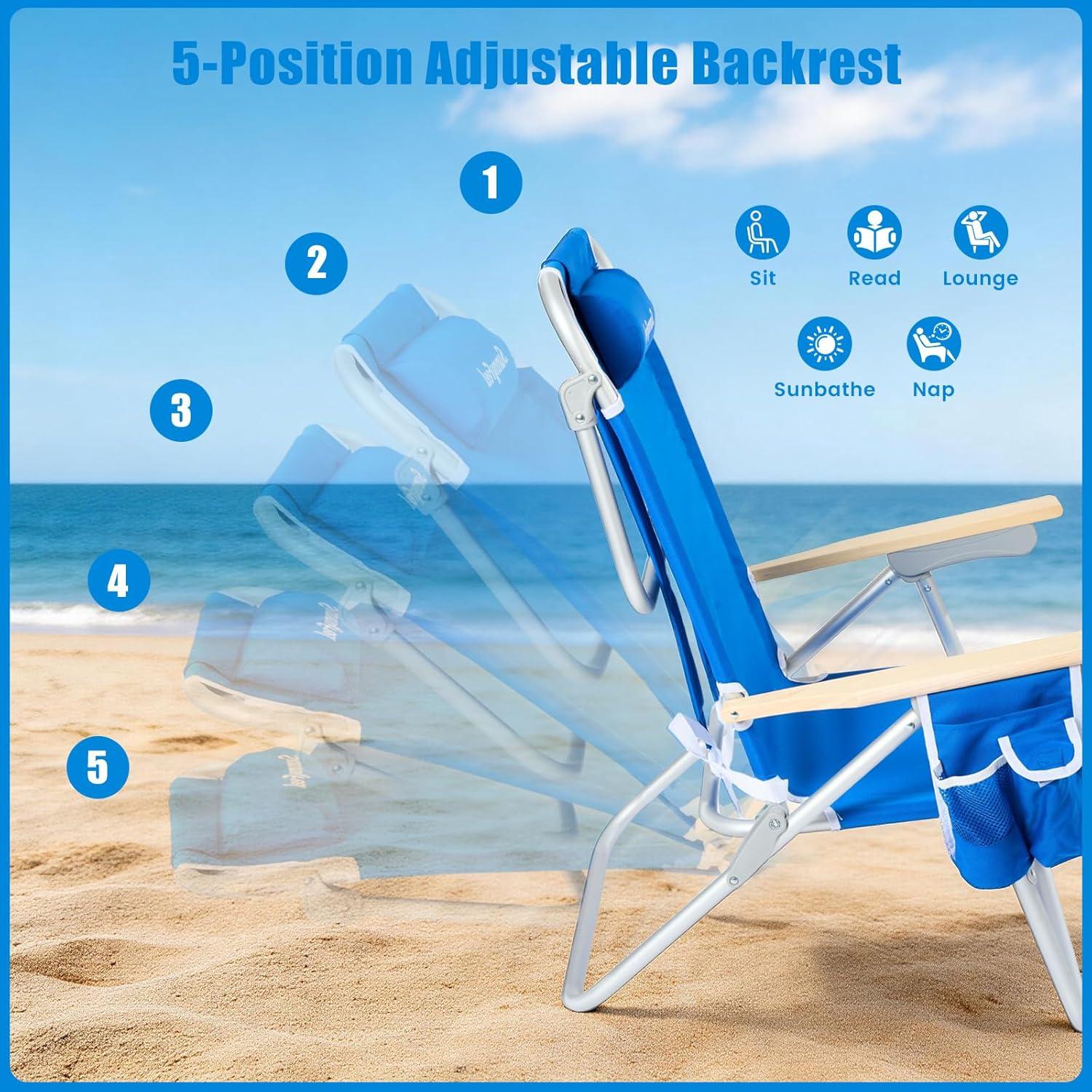 image:imageSUNNYFEEL Oversized Tall Folding Beach Chair Lightweight 17 Portable Sand Chair for Adults Heavy Duty 500 LBS with Cup Holders Foldable High Camping Lawn Chairs for CampOutdoorPicnicSportsBlue