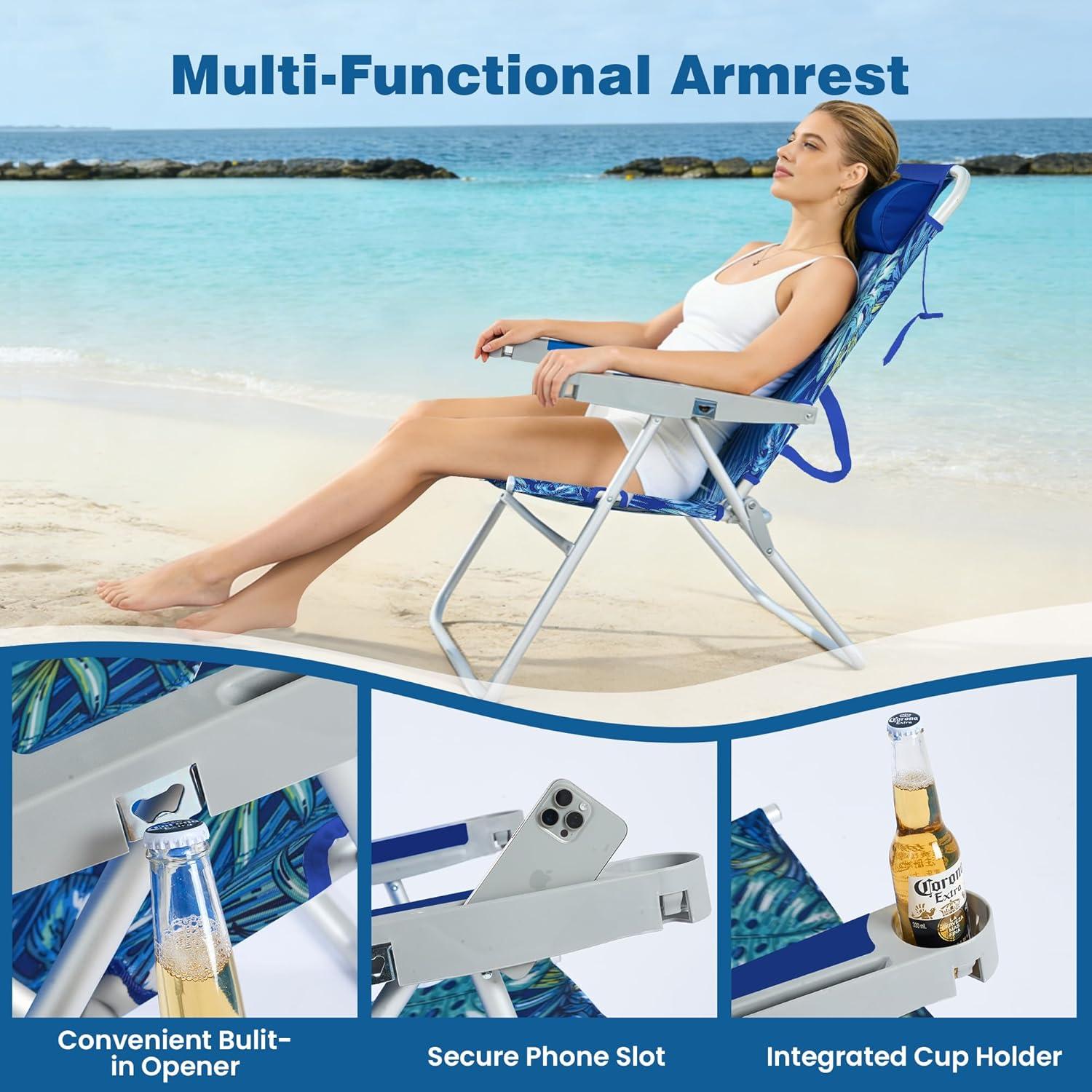 image:imageSUNNYFEEL Oversized Tall Folding Beach Chair Lightweight 17 Portable Sand Chair for Adults Heavy Duty 500 LBS with Cup Holders Foldable High Camping Lawn Chairs for CampOutdoorPicnicSportsRainforest