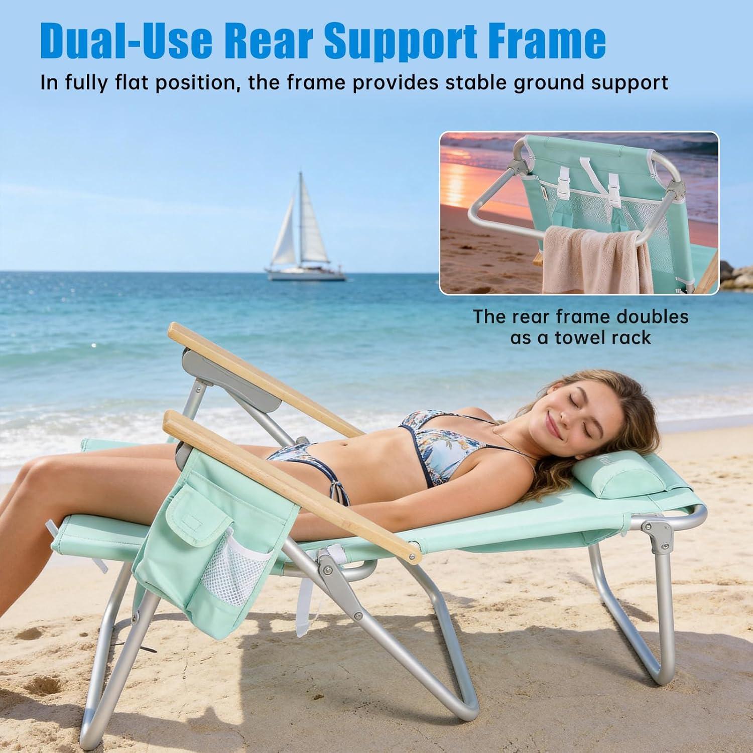 image:imageSUNNYFEEL Oversized Tall Folding Beach Chair Lightweight 17 Portable Sand Chair for Adults Heavy Duty 500 LBS with Cup Holders Foldable High Camping Lawn Chairs for CampOutdoorPicnicSportsGreen